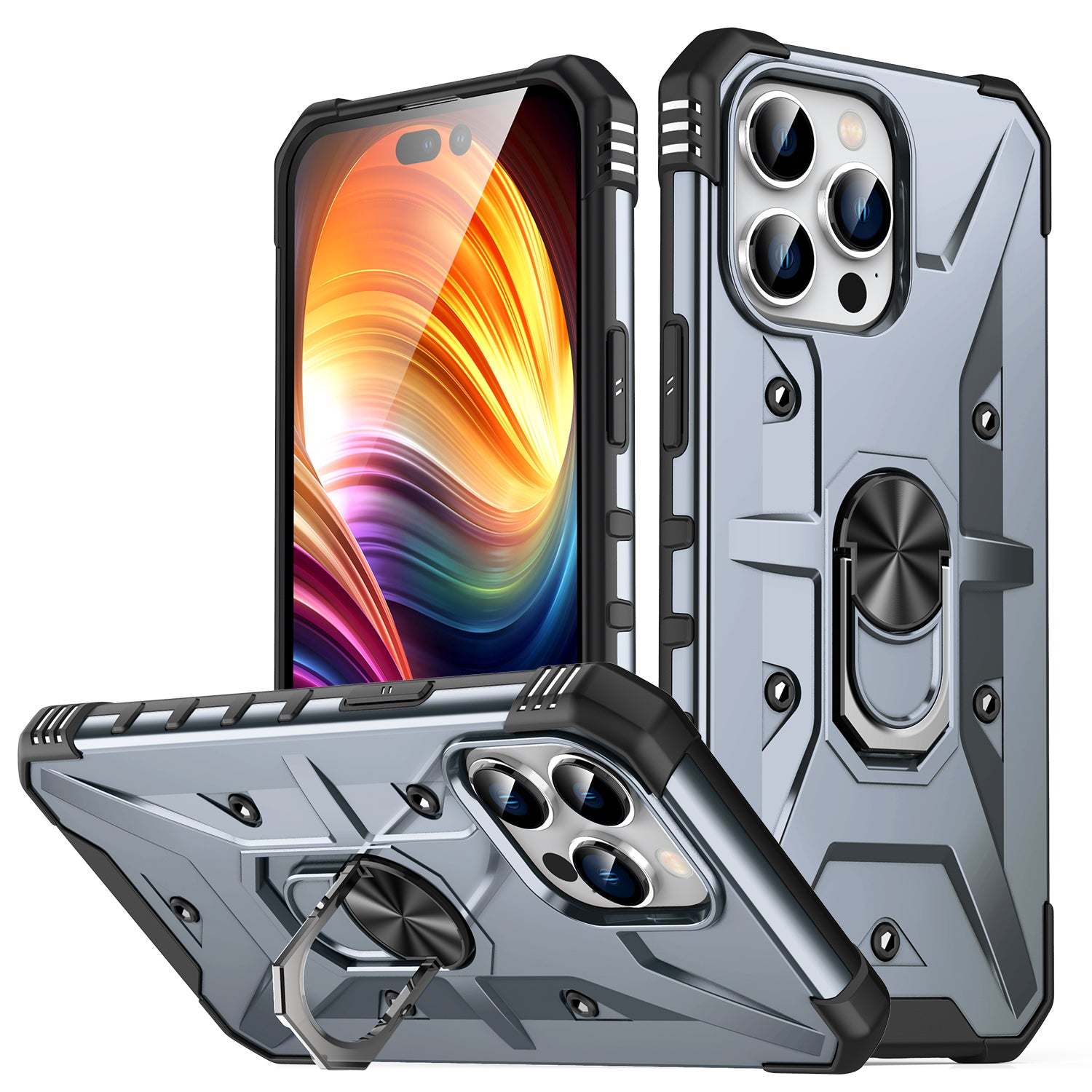 For iPhone 15 Pro PC TPU Phone Case Rotation Ring Holder Kickstand Cover