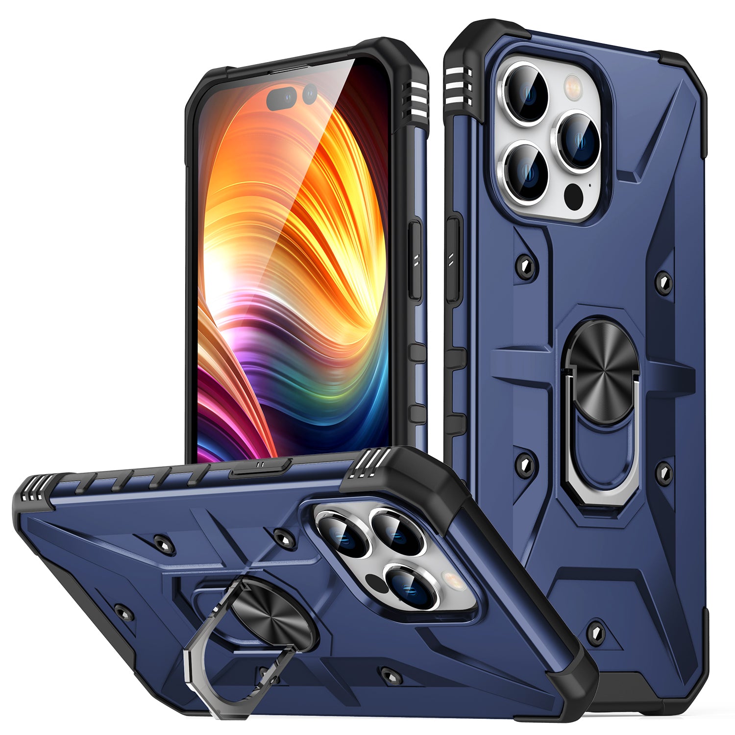 For iPhone 15 Pro PC TPU Phone Case Rotation Ring Holder Kickstand Cover