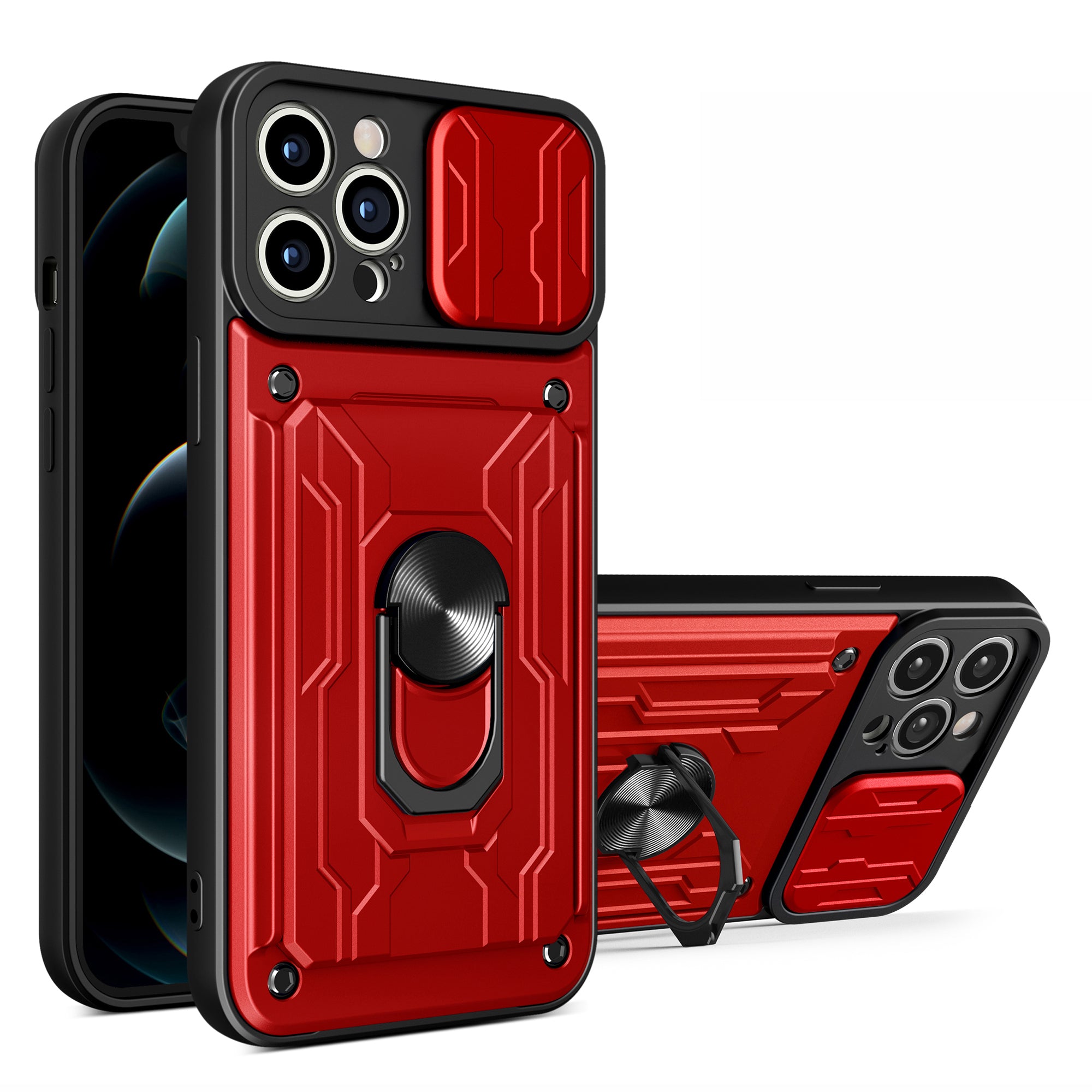 For iPhone 15 Pro Kickstand Phone Case Card Holder Cover with Slide Camera Protection