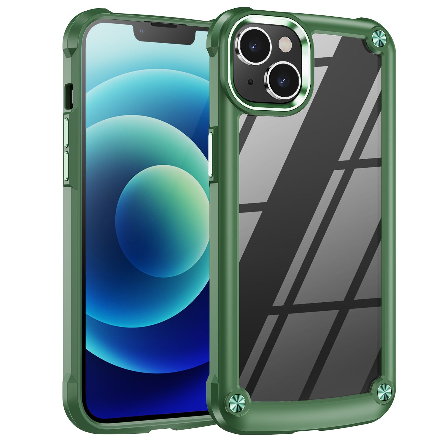 For iPhone 15 Drop-Proof Phone Case Alloy Lens Frame PC TPU Hybrid Back Cover