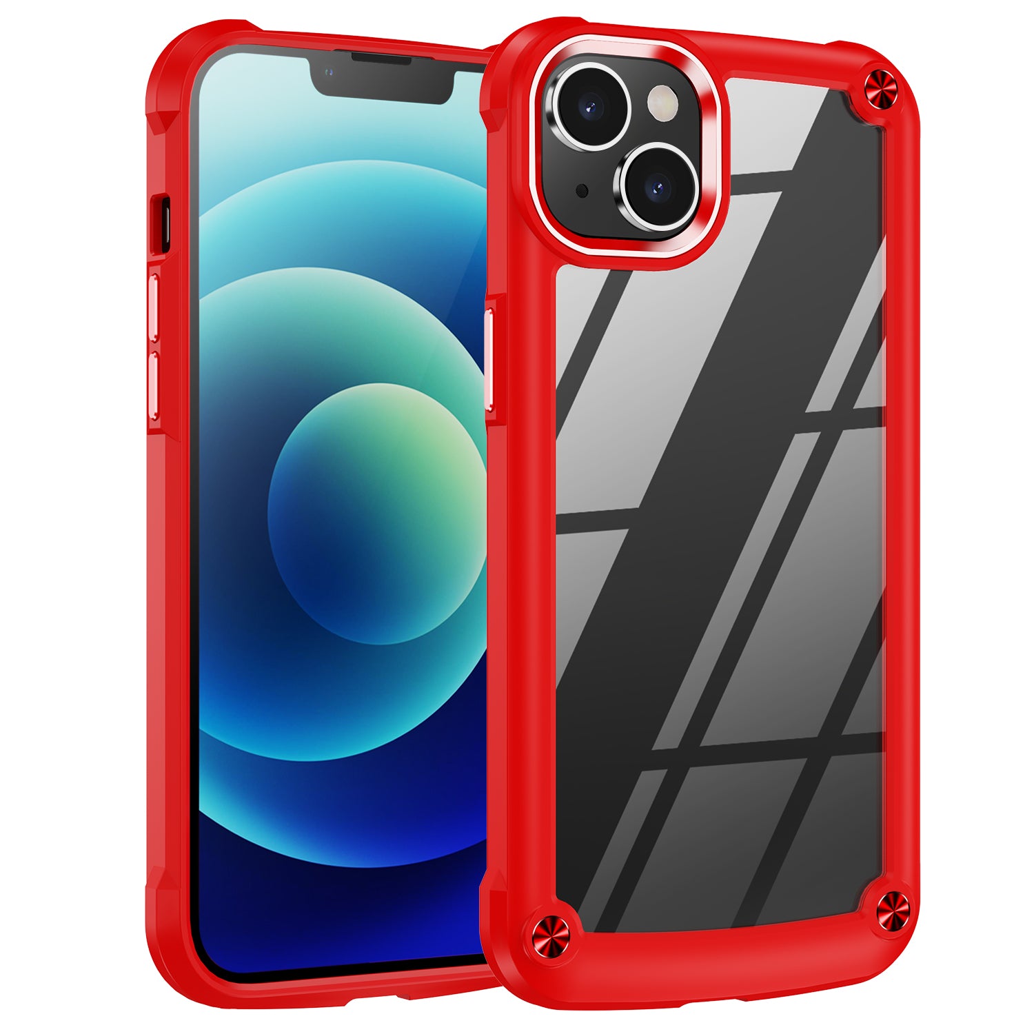 For iPhone 15 Drop-Proof Phone Case Alloy Lens Frame PC TPU Hybrid Back Cover