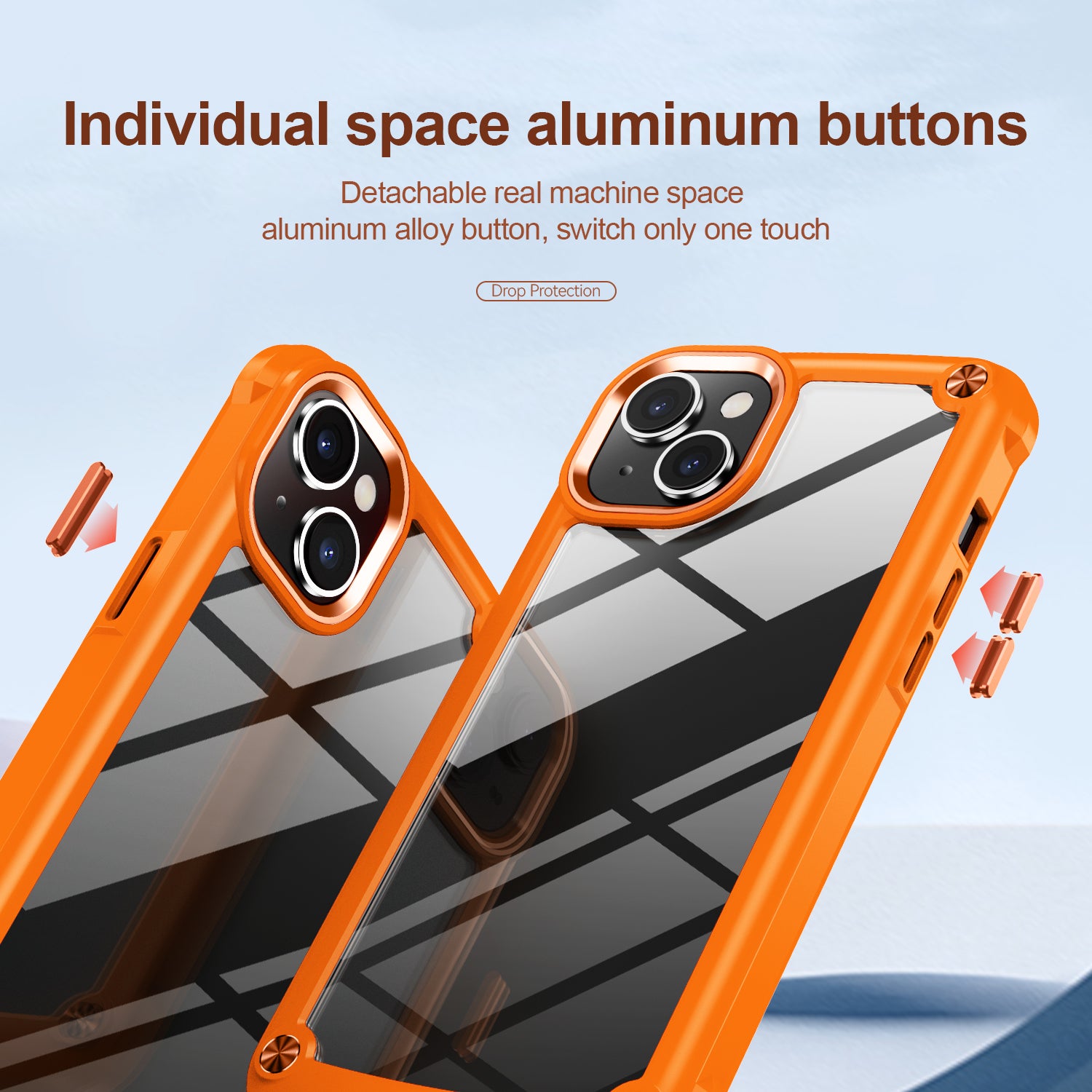 For iPhone 15 Drop-Proof Phone Case Alloy Lens Frame PC TPU Hybrid Back Cover