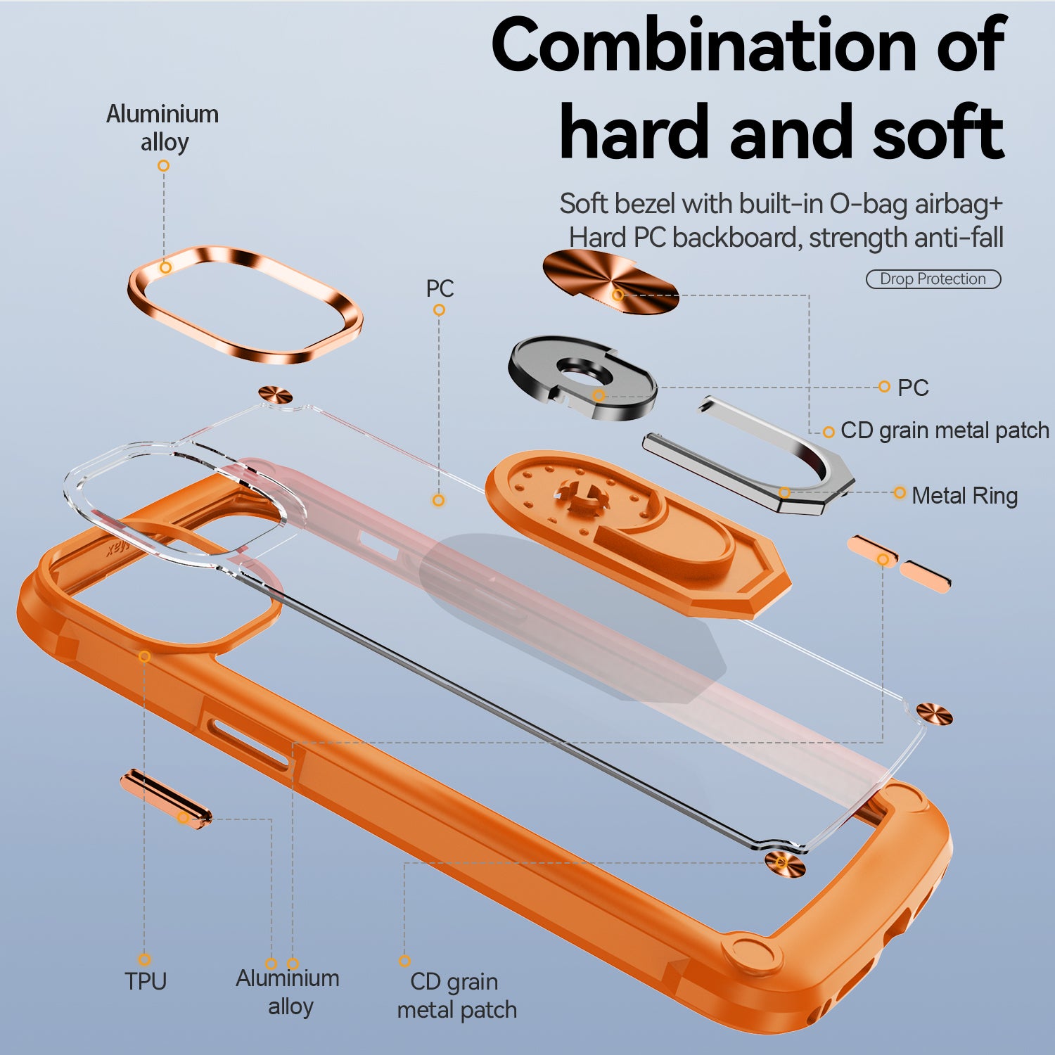 Pro iPhone 15 Plus Ring Kickstand Pouzdro na telefon Slitinový rámeček objektivu PC TPU ochranný kryt