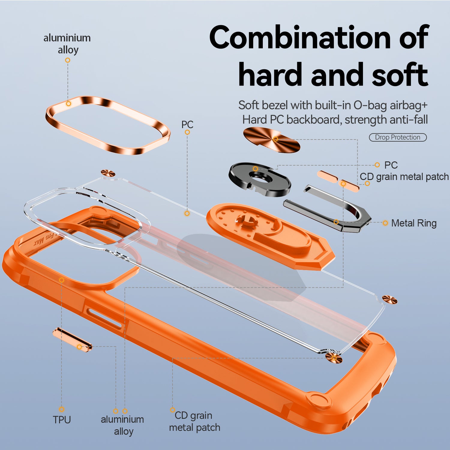 For iPhone 15 Pro Protective Kickstand Case Alloy Lens Frame PC TPU Phone Cover