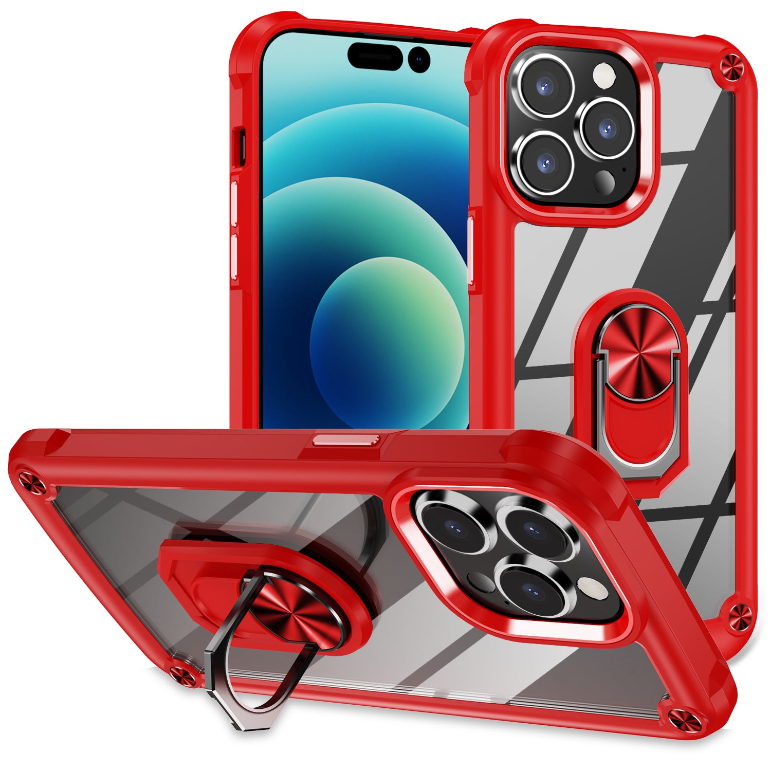 Ring Kickstand Case til iPhone 15 Pro Max Beskyttelsesetui Alloy Lens Frame PC TPU telefoncover