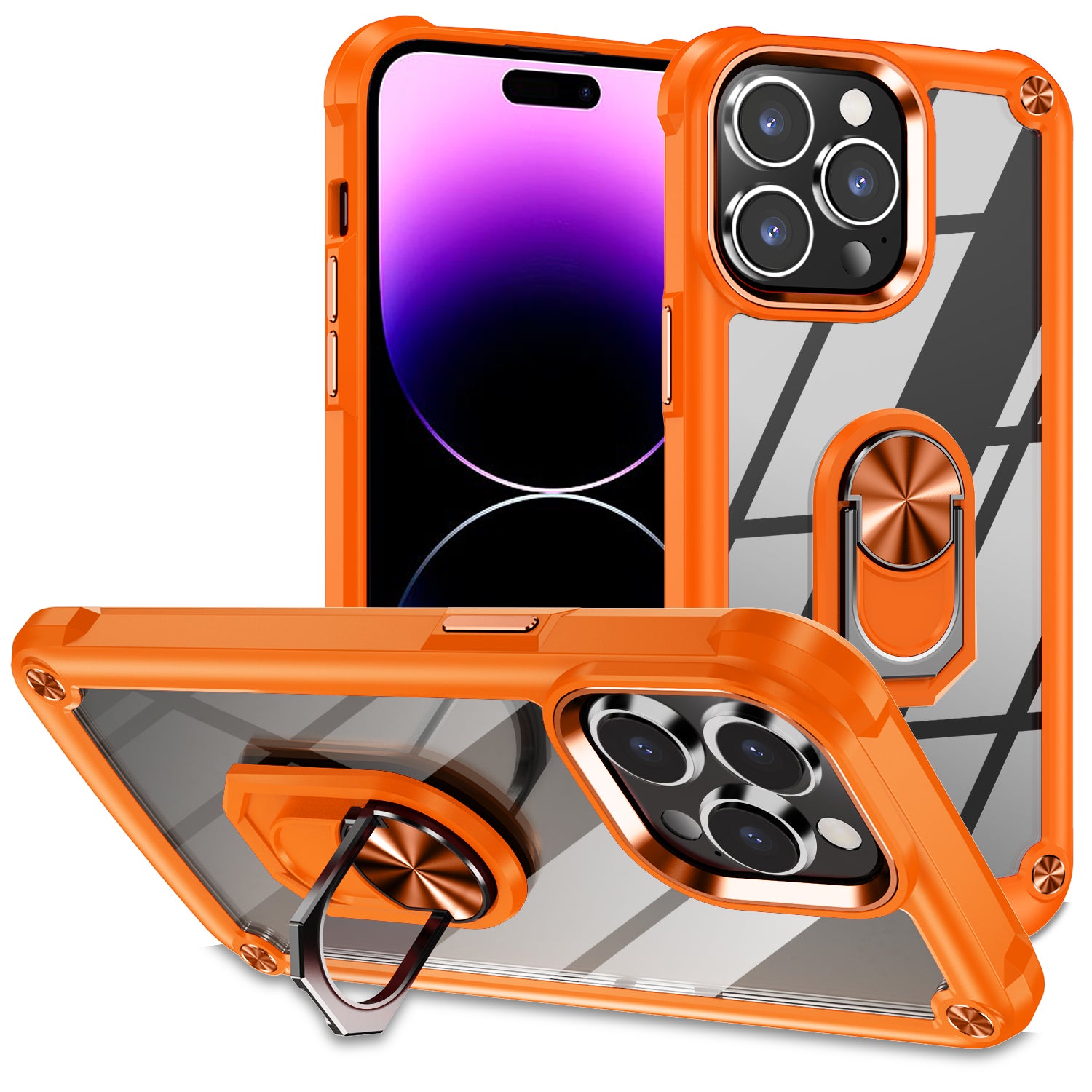 Ring Kickstand Case for iPhone 15 Pro Max Protective Case Alloy Lens Frame PC TPU Phone Cover