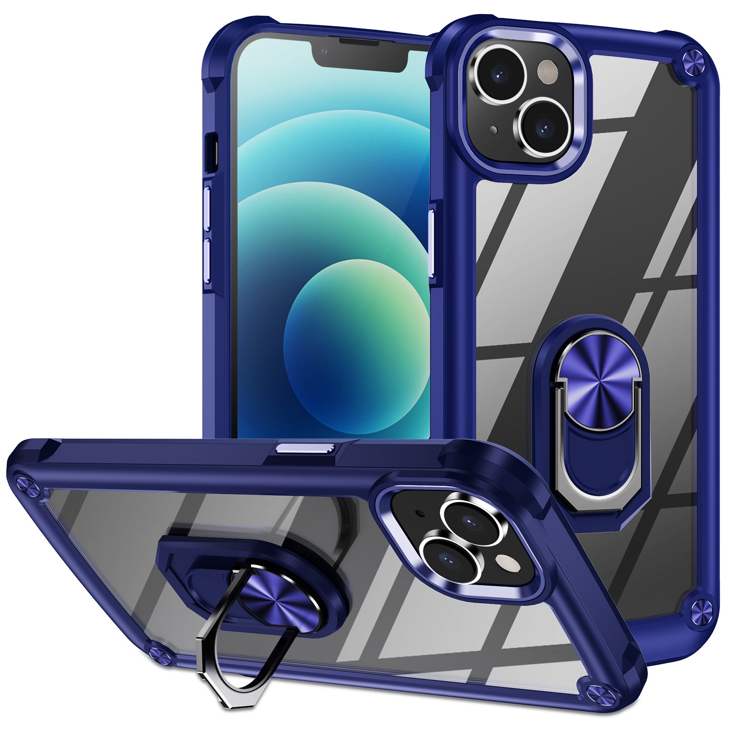 For iPhone 15 Shockproof Case Ring Kickstand PC TPU Phone Cover with Alloy Lens Frame