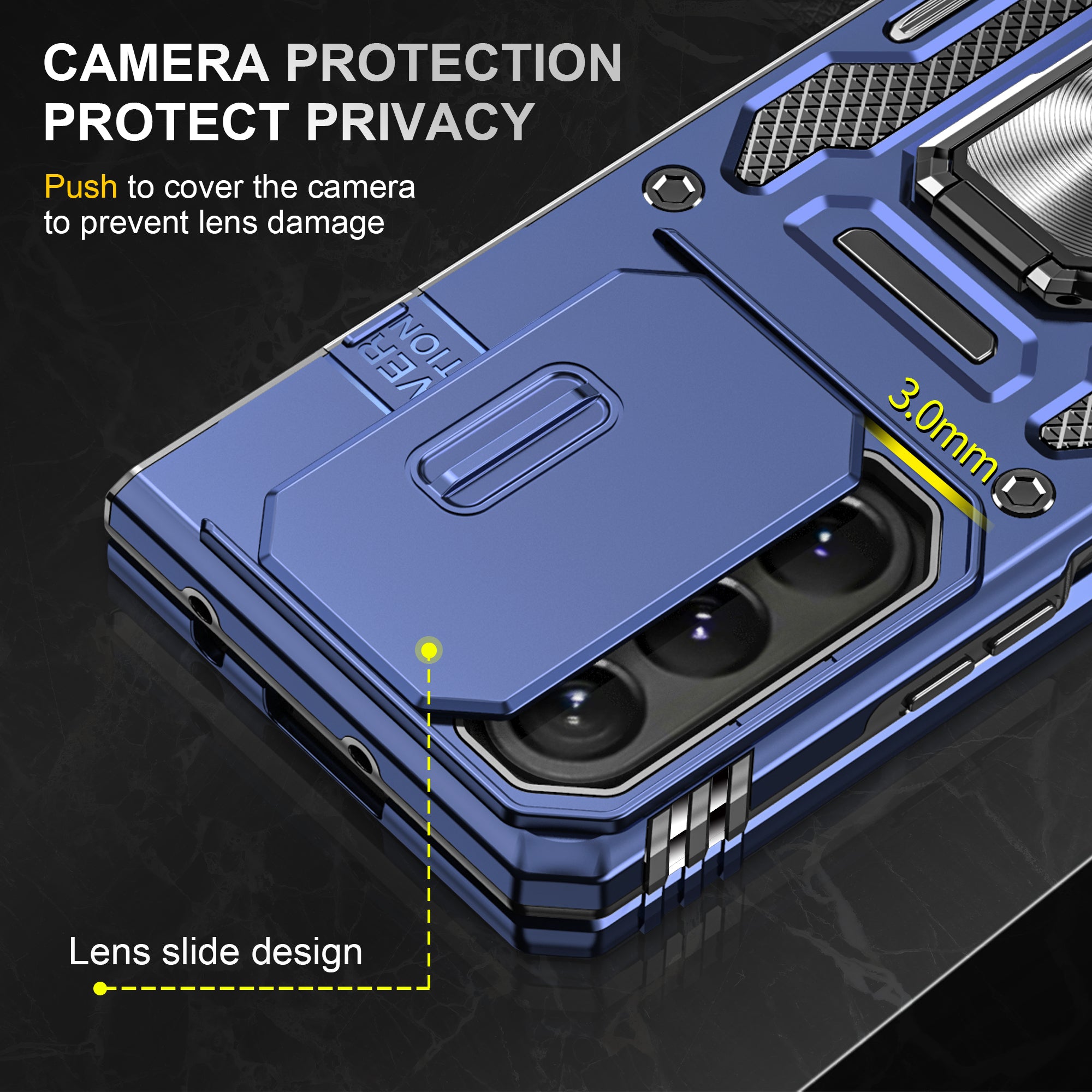 For Samsung Galaxy Z Fold5 5G Armor Series PC TPU Phone Case Metal Kickstand Cover with Slide Camera Lid