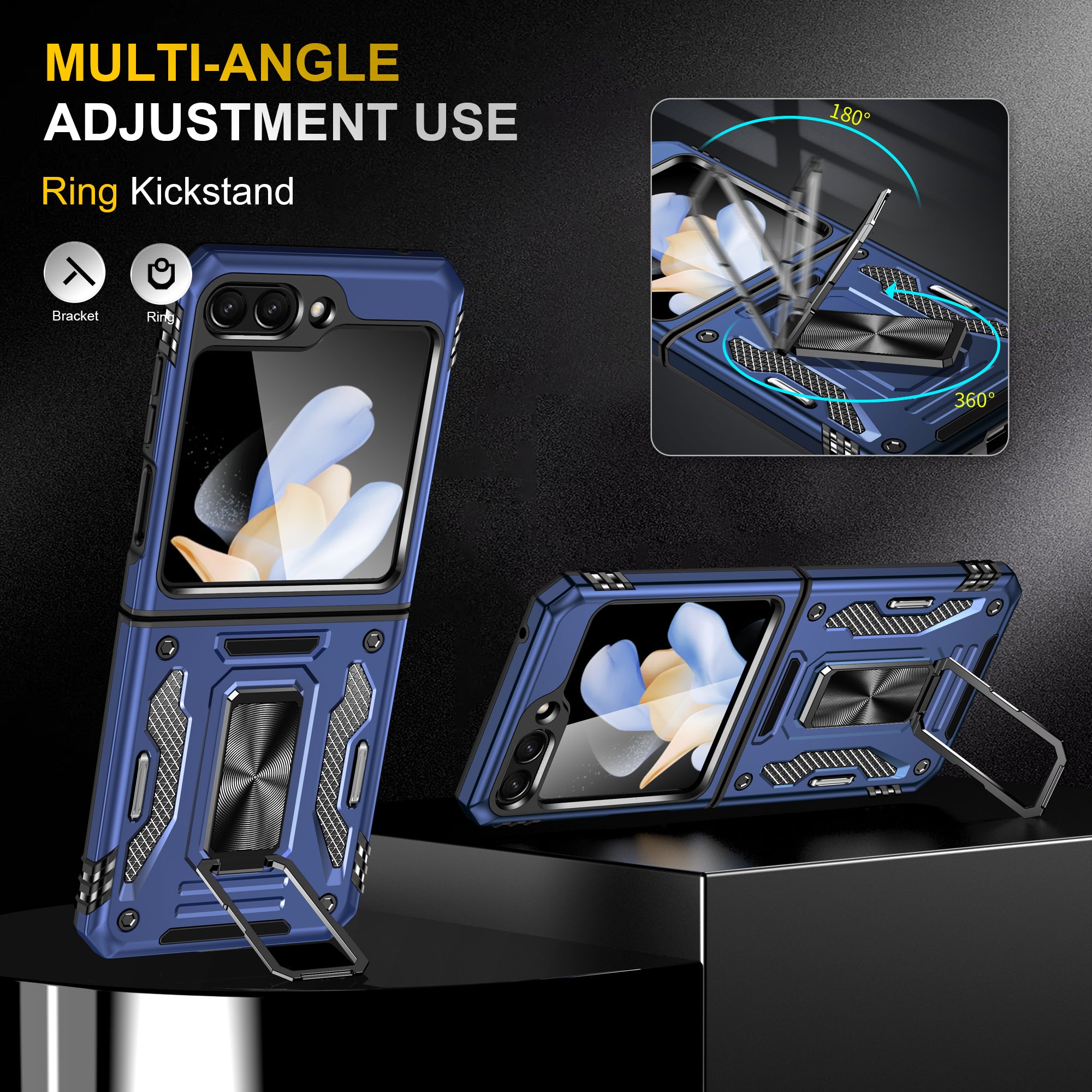 For Samsung Galaxy Z Flip5 5G Armor Series PC TPU Anti-drop Phone Case Metal Kickstand Cover