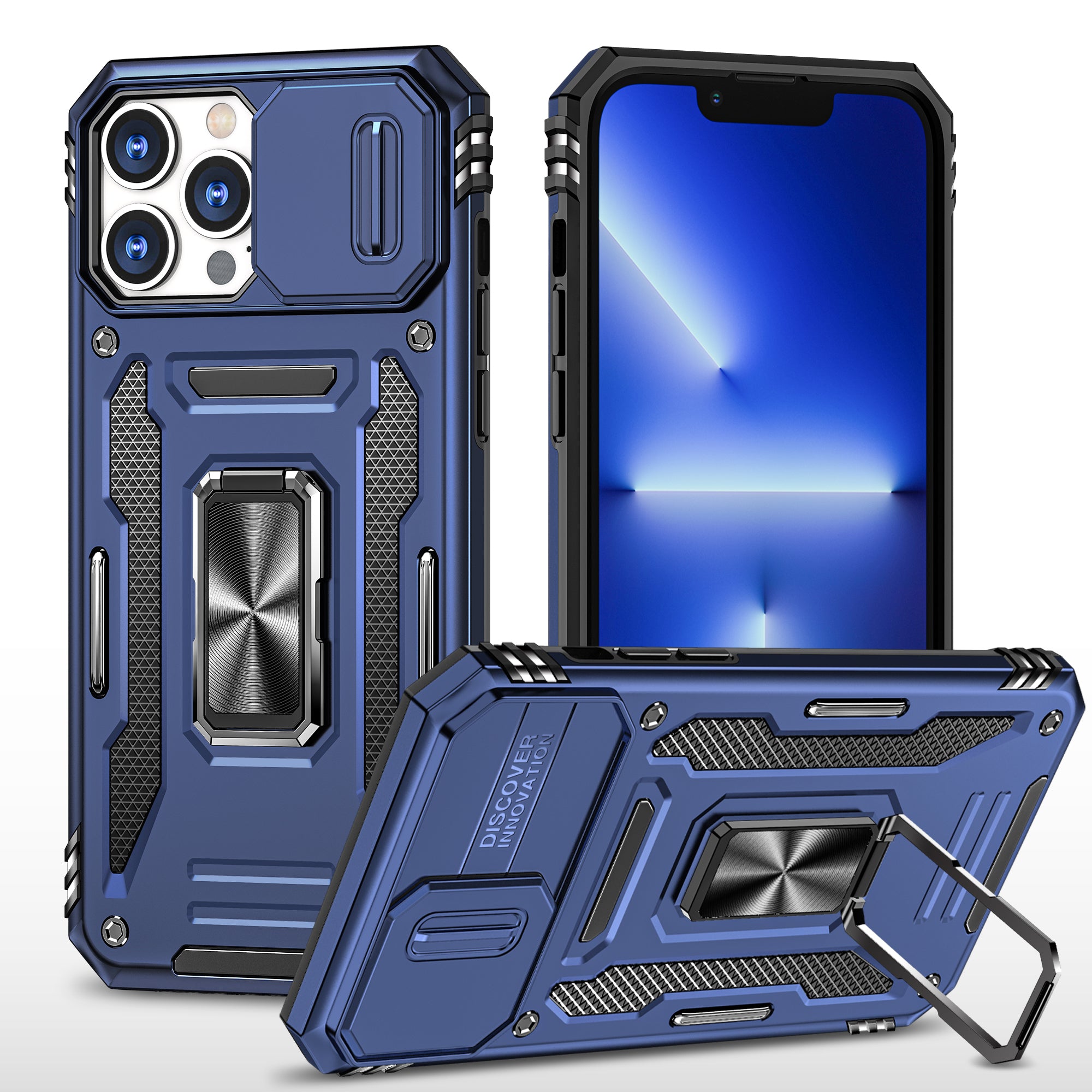 Til iPhone 15 Pro Max Armor Series Metal Kickstand Cover Slide Kamera Låg PC TPU Telefon Case