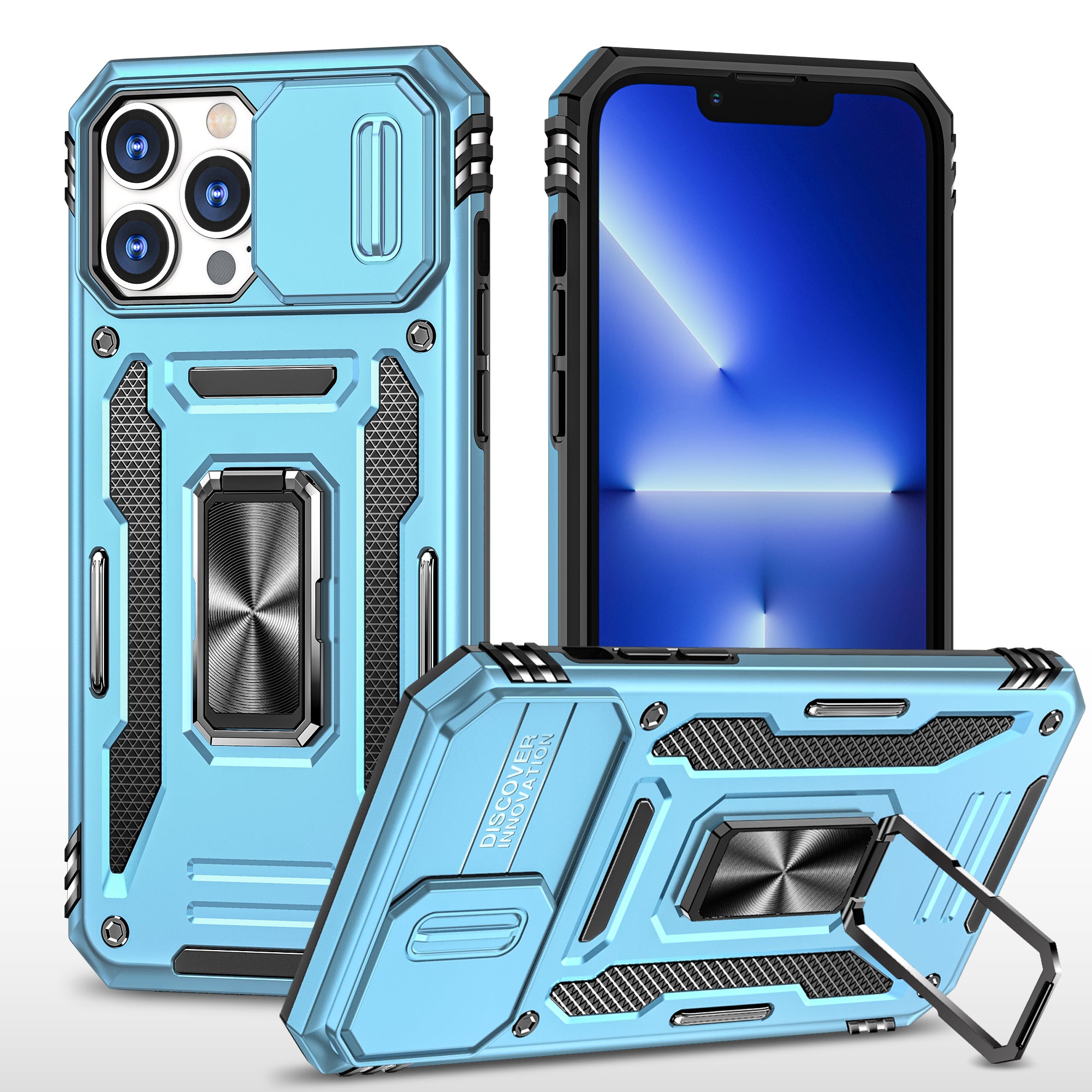 Til iPhone 15 Pro Max Armor Series Metal Kickstand Cover Slide Kamera Låg PC TPU Telefon Case