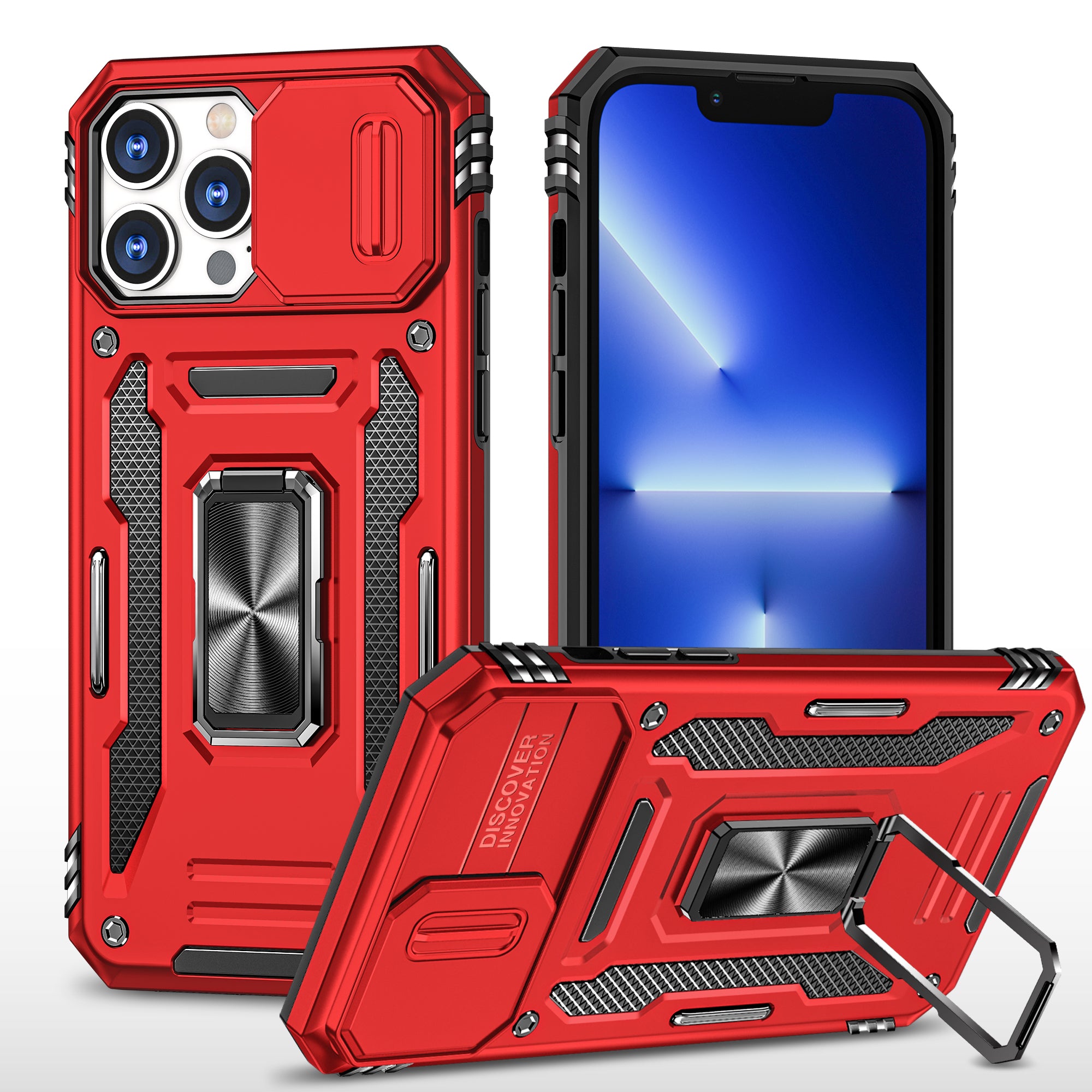 Til iPhone 15 Pro Max Armor Series Metal Kickstand Cover Slide Kamera Låg PC TPU Telefon Case