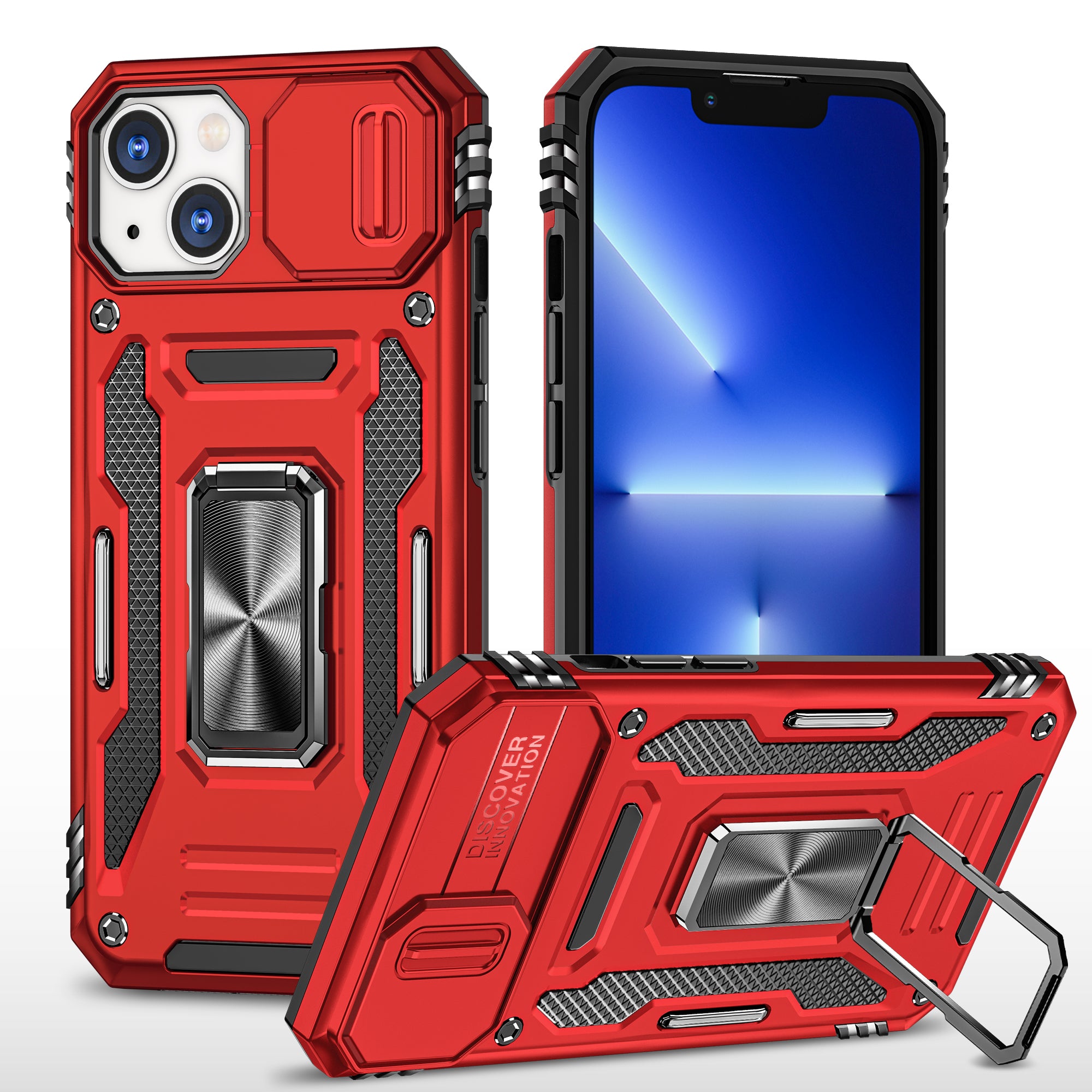Armor Series For iPhone 15 Plus Slide Camera Lid Phone Case Metal Kickstand PC TPU Anti-scratch Cover
