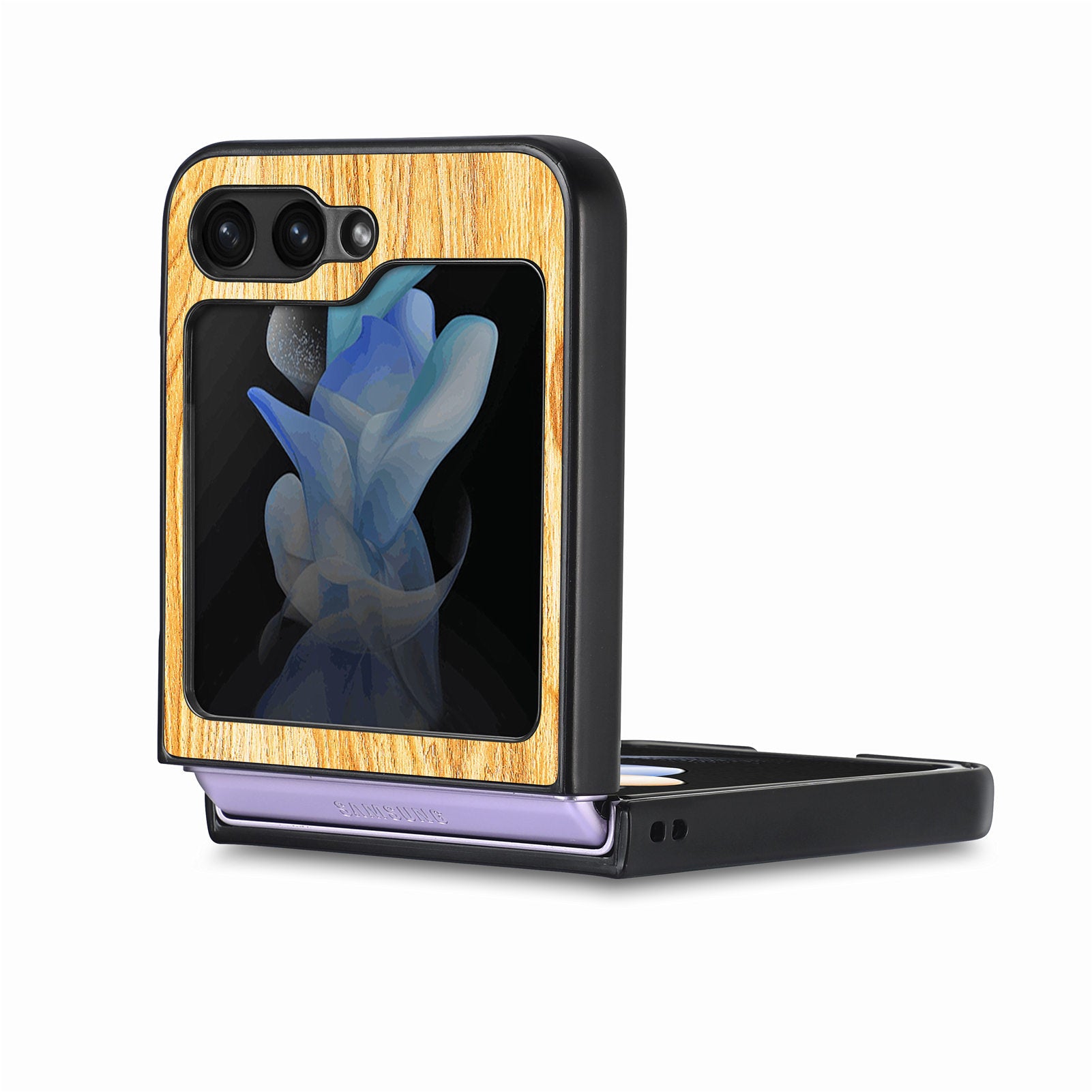 Pouzdro na telefon s dřevěnou texturou pro Samsung Galaxy Z Flip5 5G pevný kryt na PC potažený PU kůží