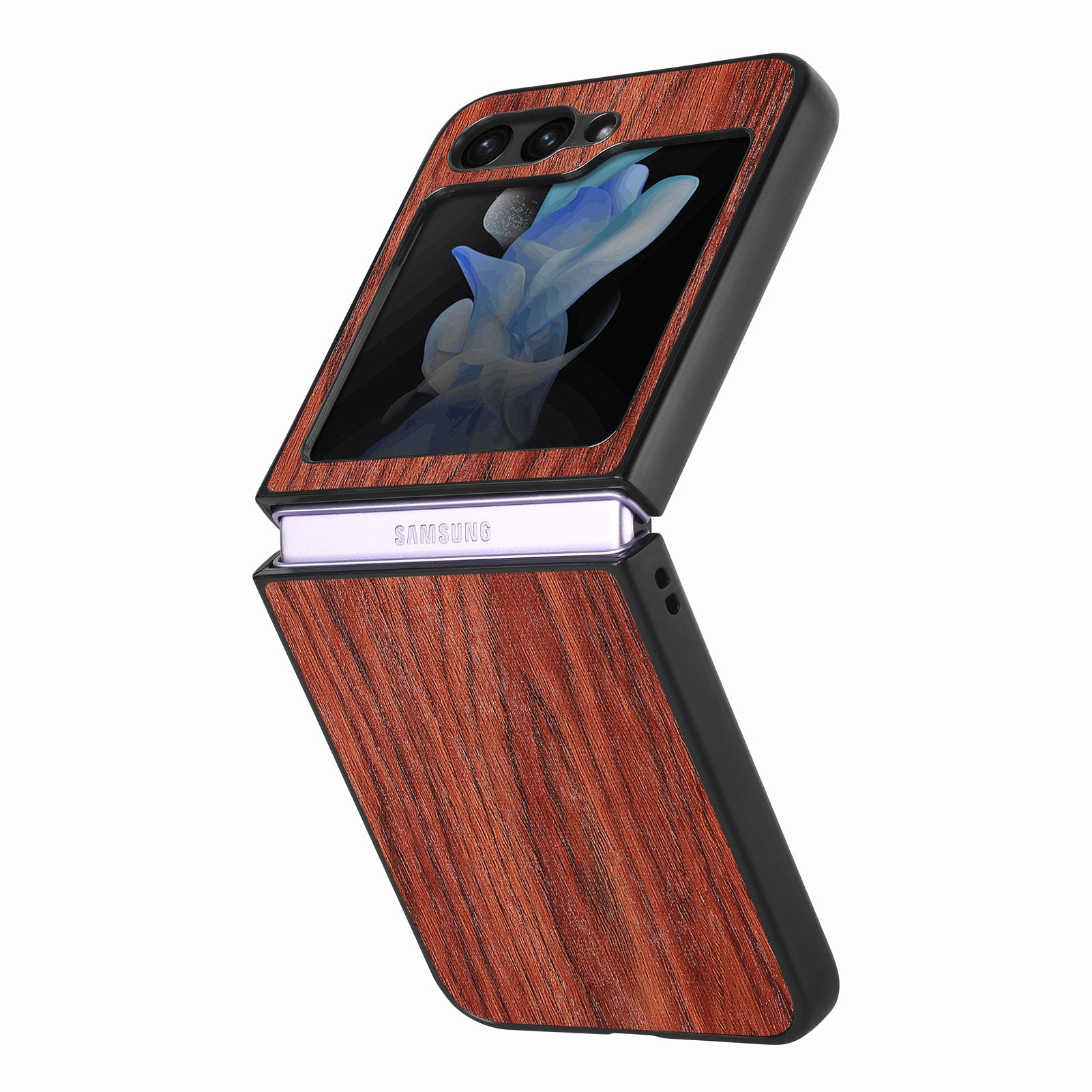 Pouzdro na telefon s dřevěnou texturou pro Samsung Galaxy Z Flip5 5G pevný kryt na PC potažený PU kůží