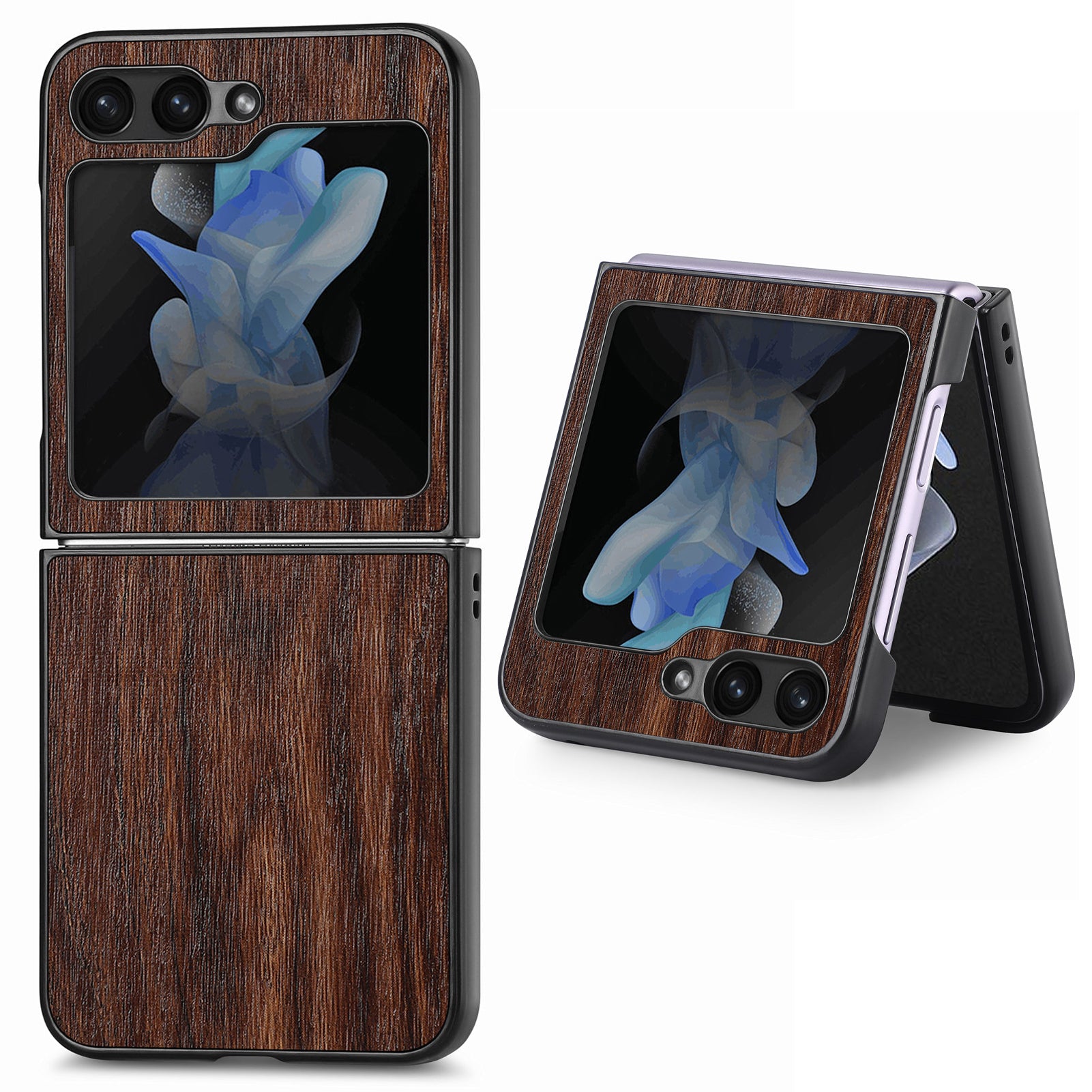 Wood Texture Phone Case for Samsung Galaxy Z Flip5 5G PU Leather Coated PC Shockproof Hard Cover