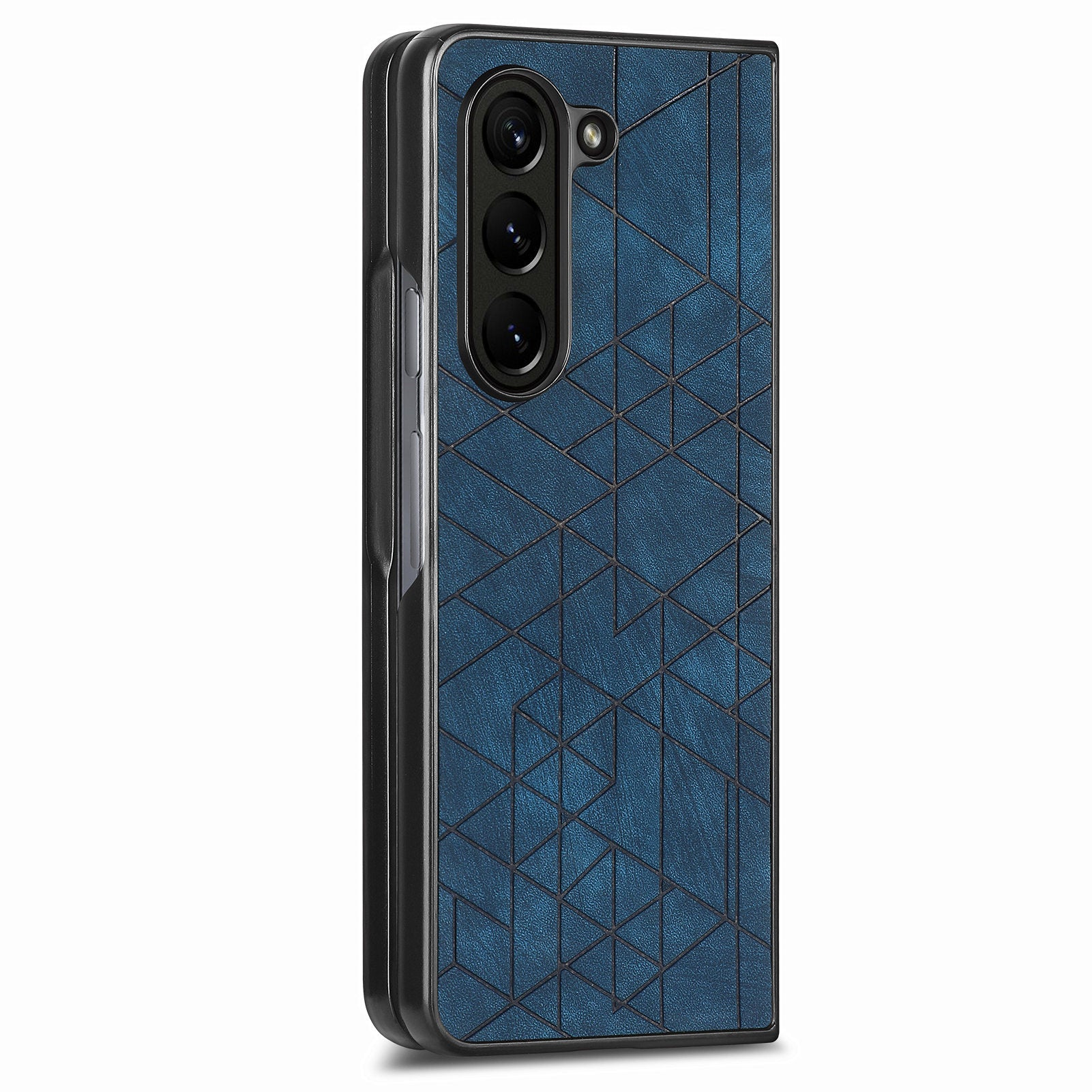 For Samsung Galaxy Z Fold5 5G PU Leather Coated PC Phone Case Geometry Imprinted Shockproof Cover