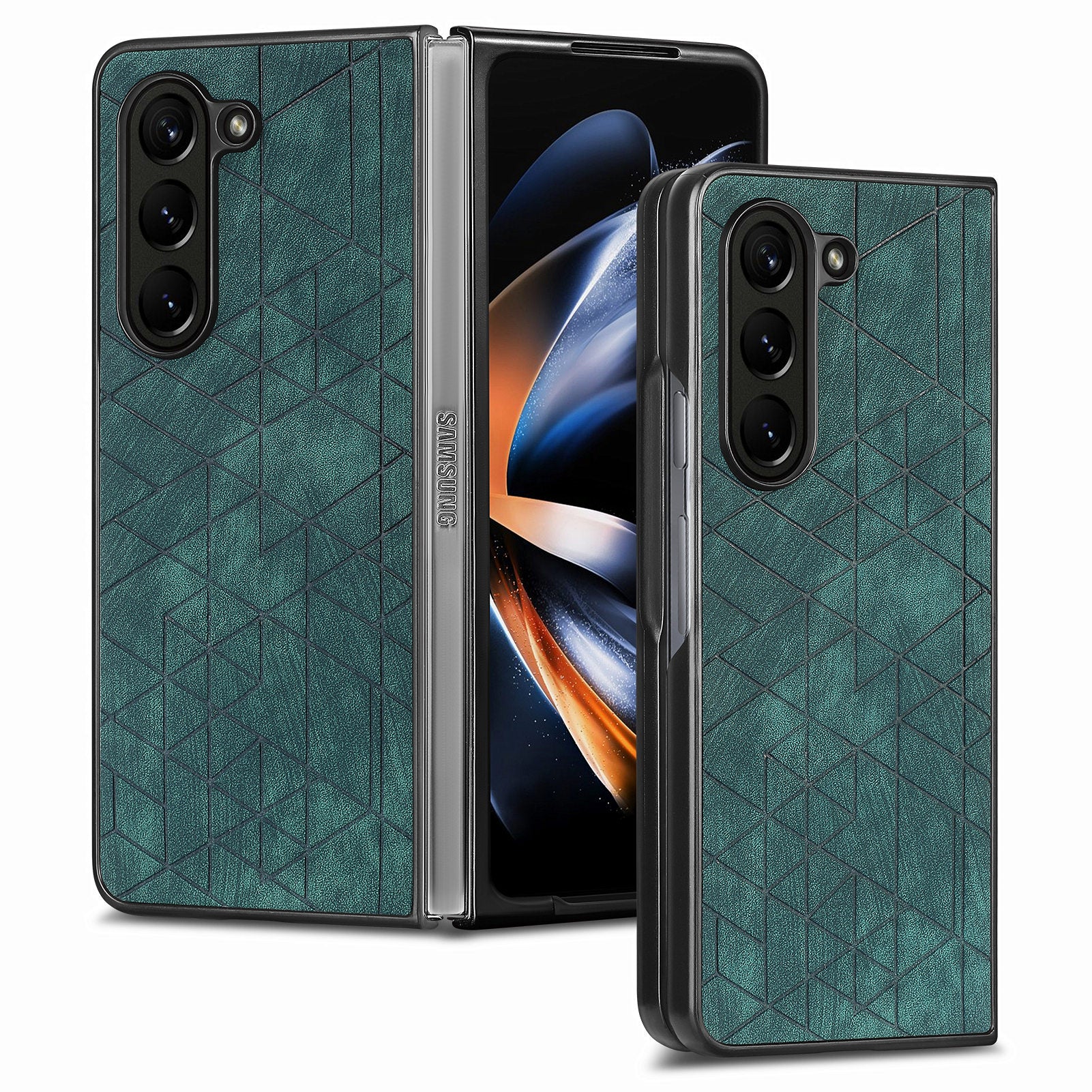 For Samsung Galaxy Z Fold5 5G PU Leather Coated PC Phone Case Geometry Imprinted Shockproof Cover