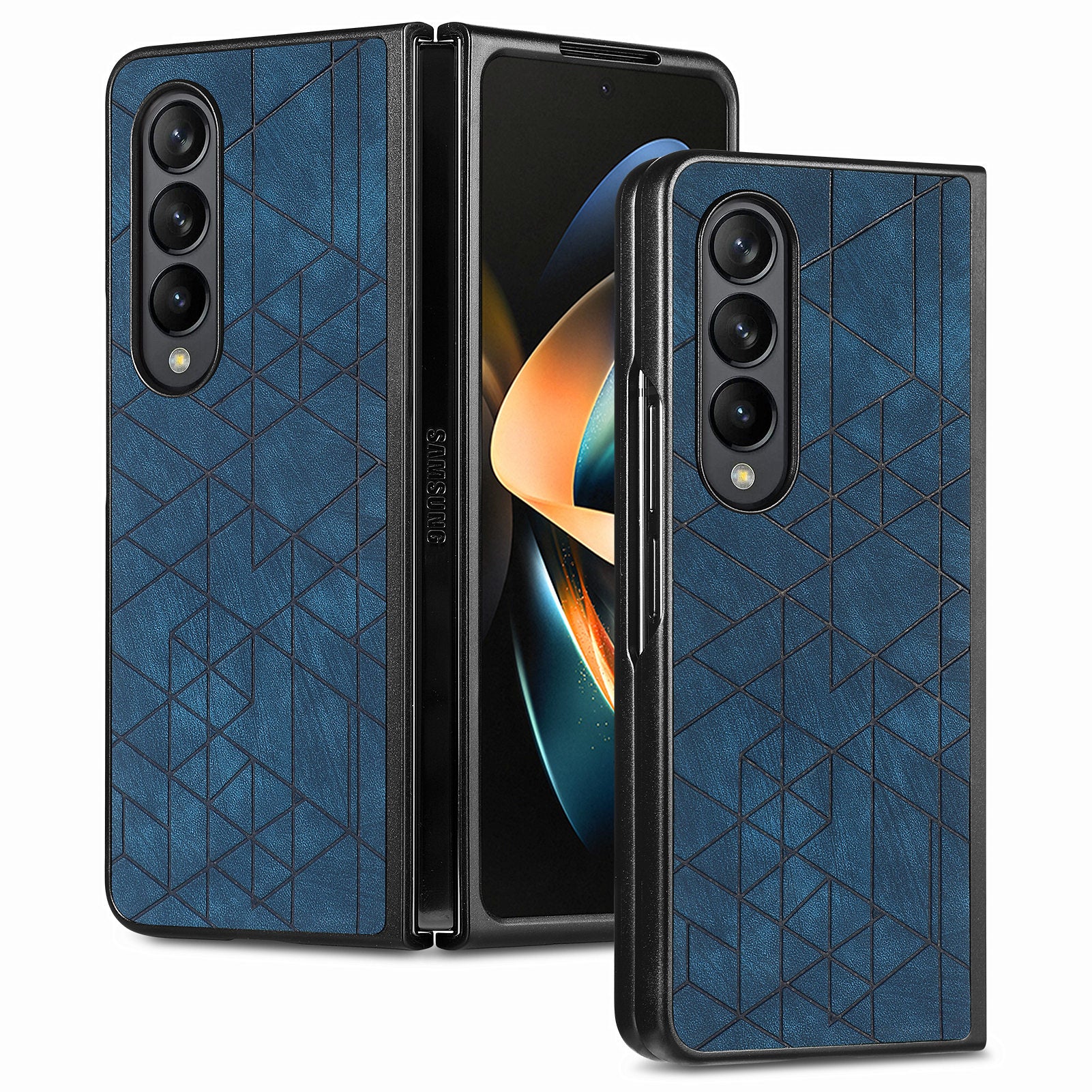 Til Samsung Galaxy Z Fold4 5G Anti-Drop Beskyttelsesetui PU Læder PC Imprinted Geometry Telefoncover 