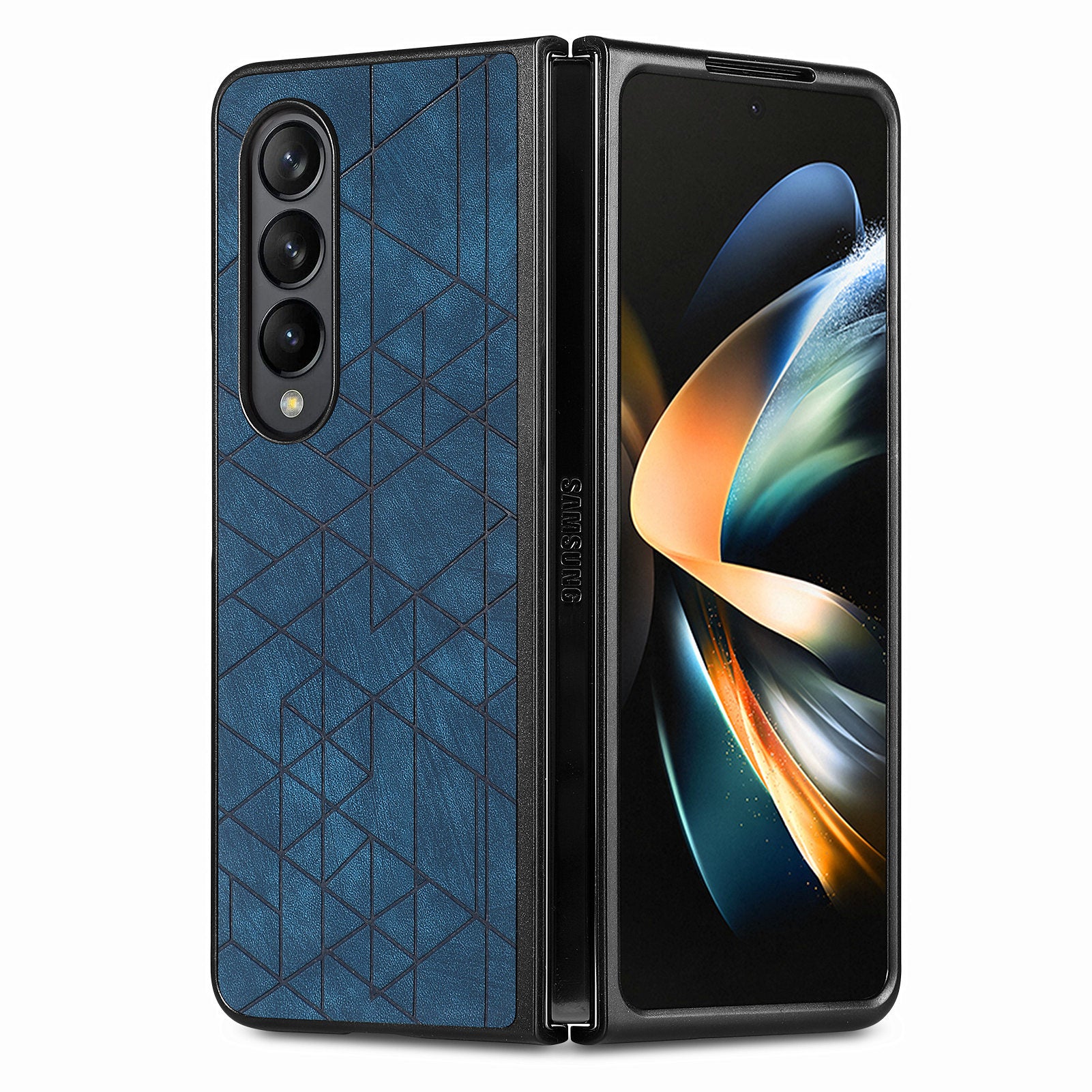 Til Samsung Galaxy Z Fold4 5G Anti-Drop Beskyttelsesetui PU Læder PC Imprinted Geometry Telefoncover 