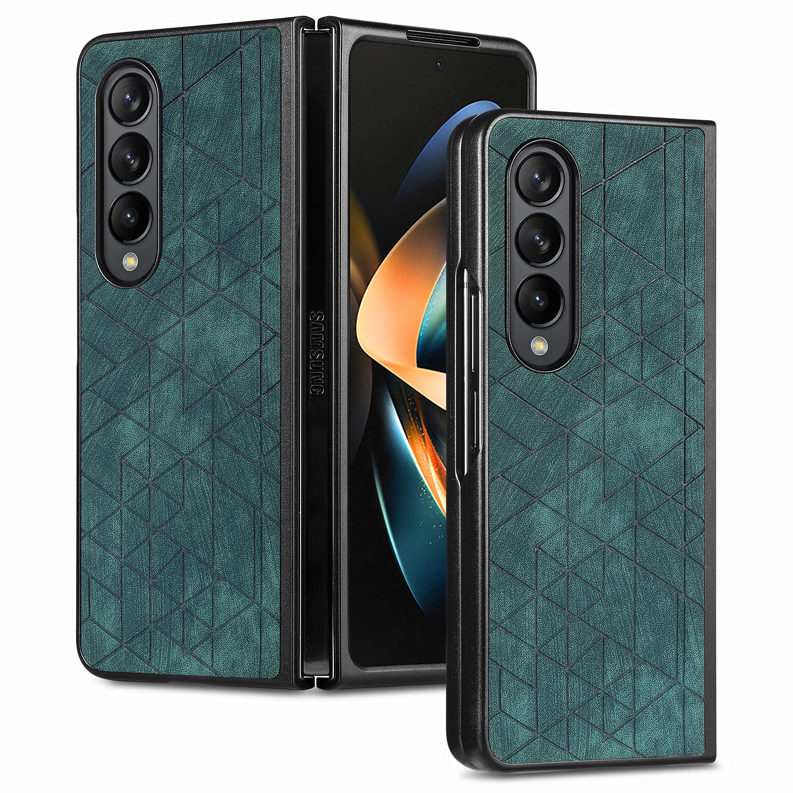 Til Samsung Galaxy Z Fold4 5G Anti-Drop Beskyttelsesetui PU Læder PC Imprinted Geometry Telefoncover 