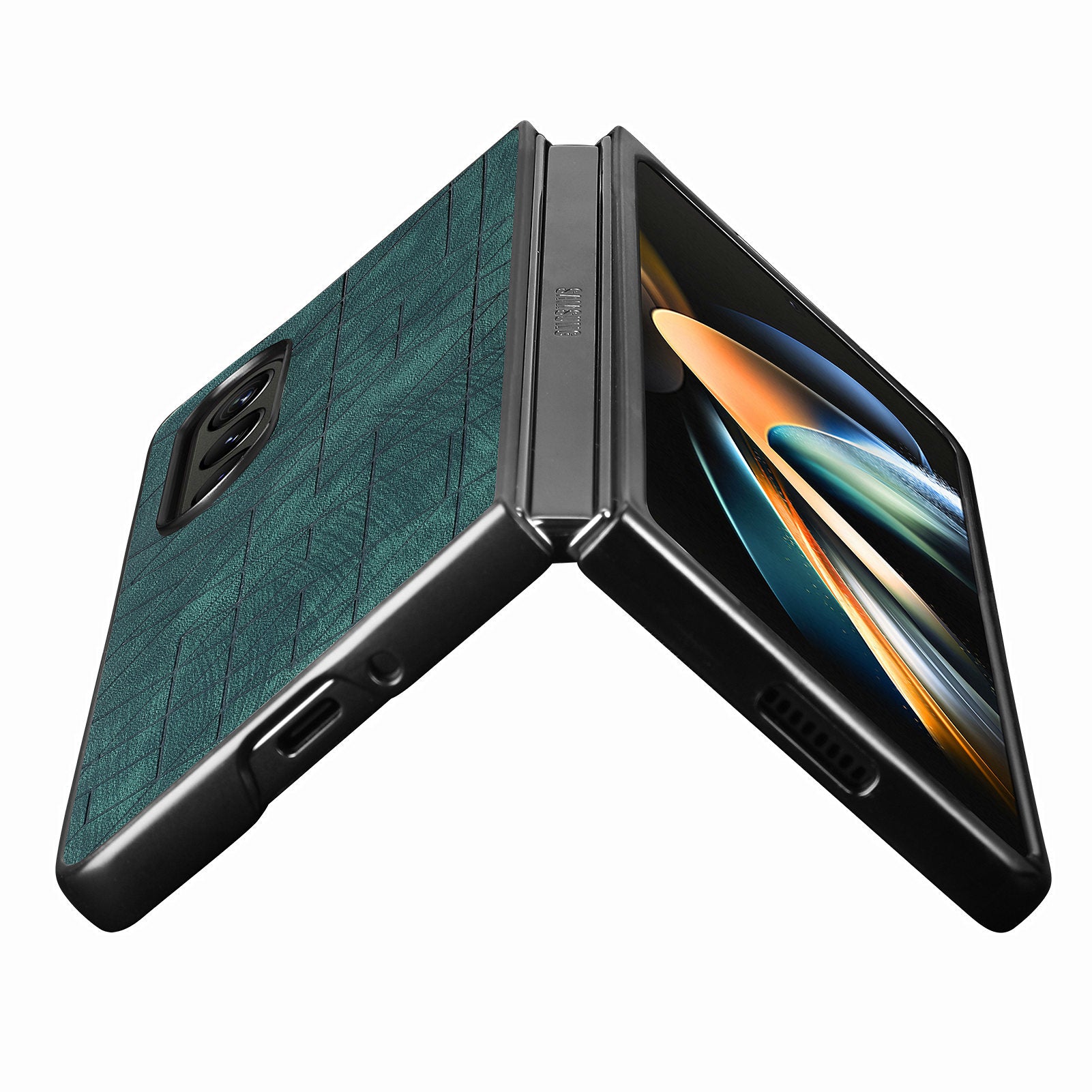 Til Samsung Galaxy Z Fold4 5G Anti-Drop Beskyttelsesetui PU Læder PC Imprinted Geometry Telefoncover 