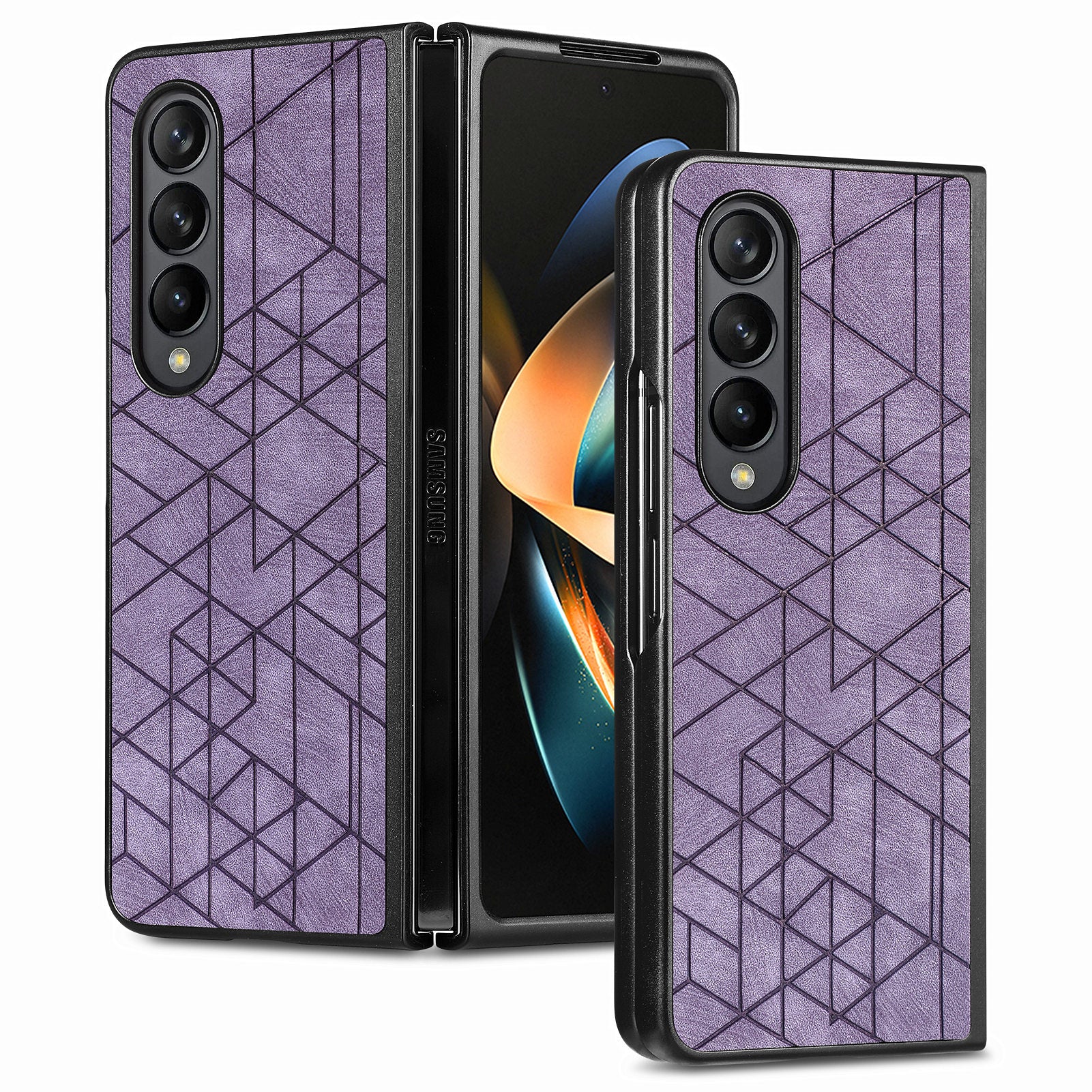 Til Samsung Galaxy Z Fold4 5G Anti-Drop Beskyttelsesetui PU Læder PC Imprinted Geometry Telefoncover 