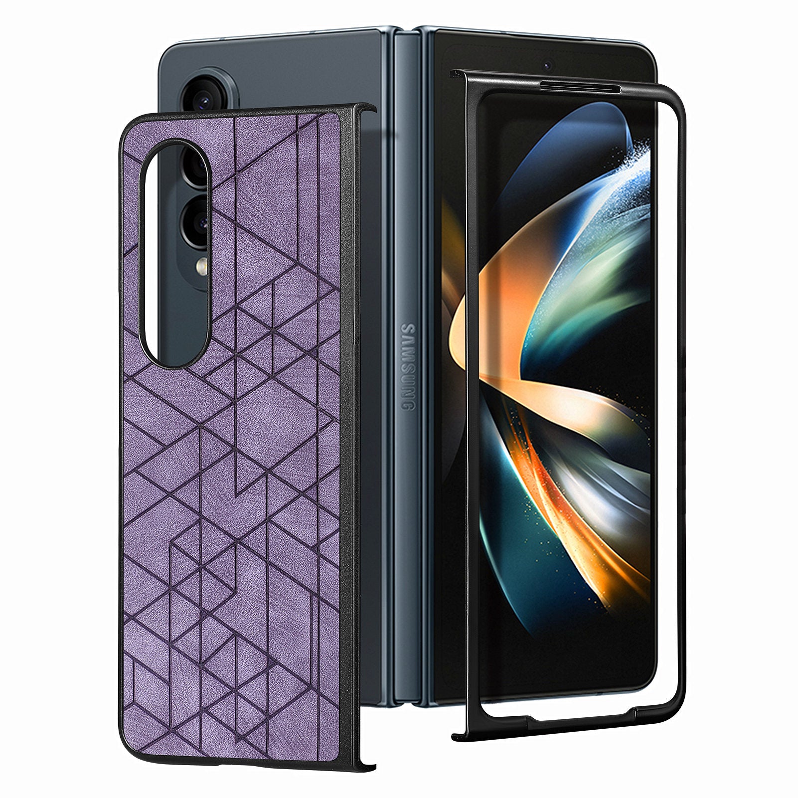 Til Samsung Galaxy Z Fold4 5G Anti-Drop Beskyttelsesetui PU Læder PC Imprinted Geometry Telefoncover 