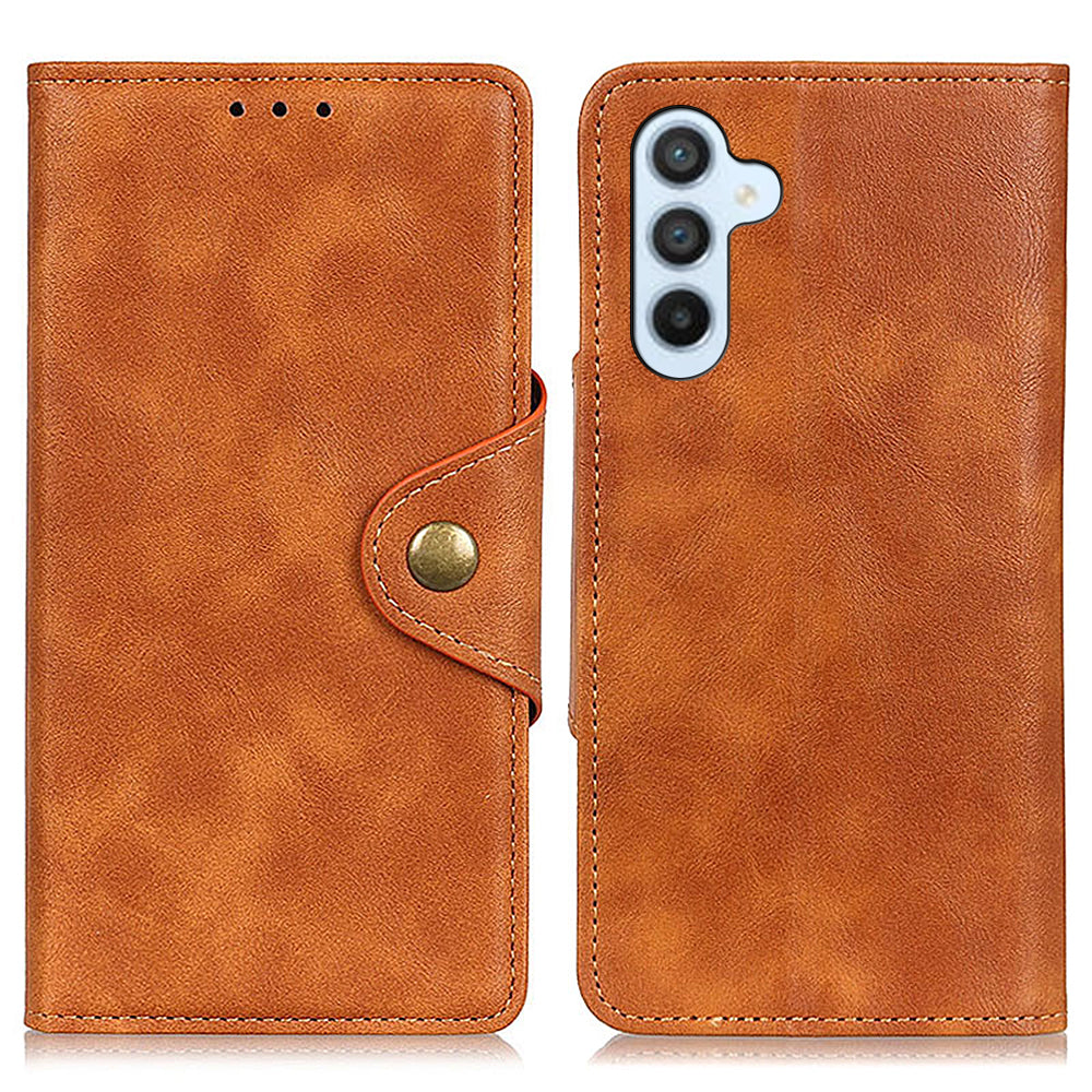 For Samsung Galaxy S23 FE Leather Wallet Case Brass Buckle Stand Phone Protective Cover