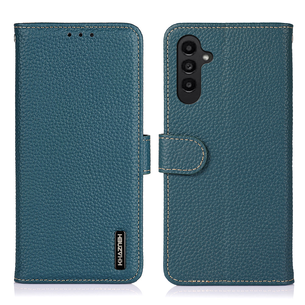 KHAZNEH For Samsung Galaxy S23 FE Genuine Cow Leather Wallet Case Litchi Texture Stand Phone Cover