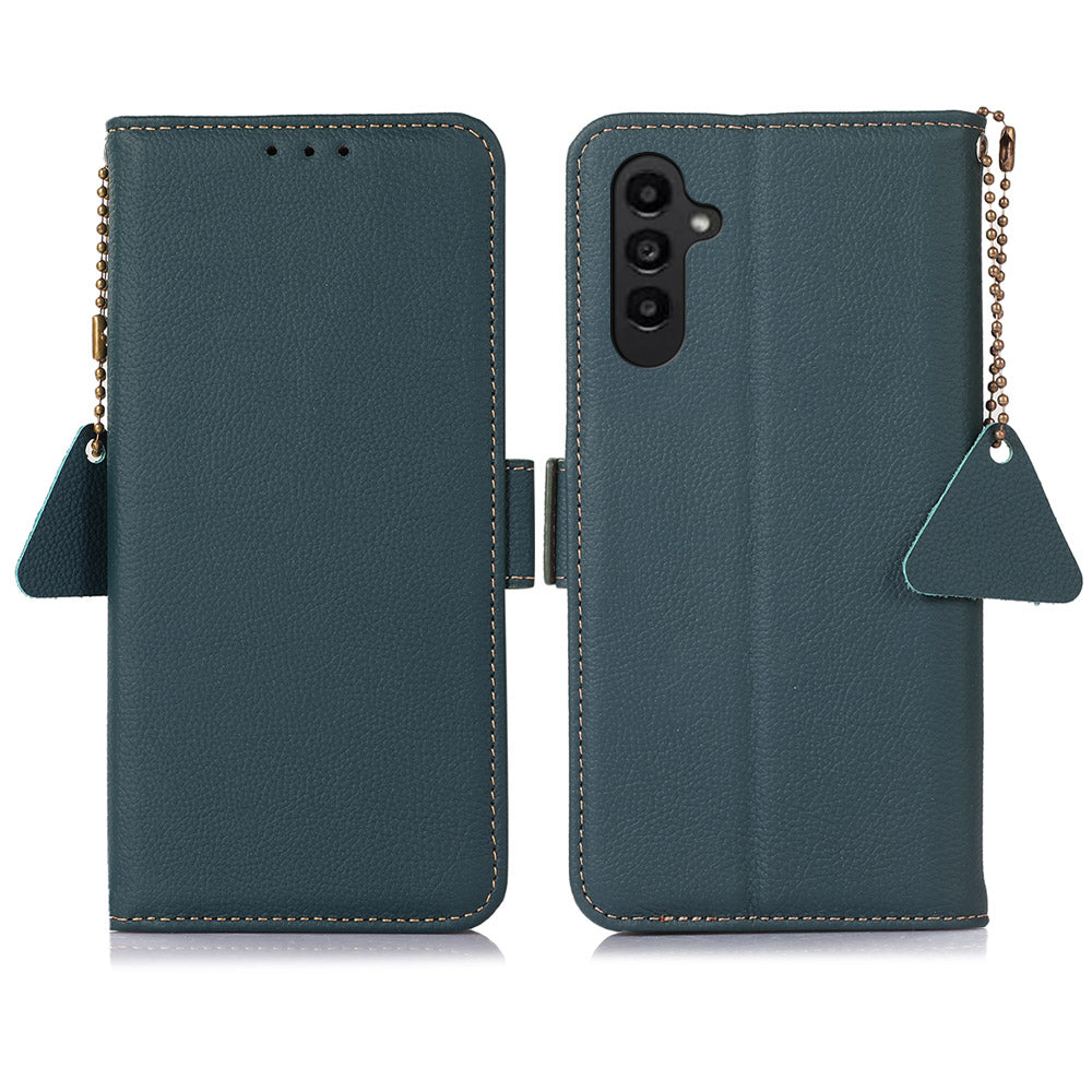 TJ RFID Blocking Phone Case for Samsung Galaxy S23 FE Genuine Cow Leather Stand Wallet Cover