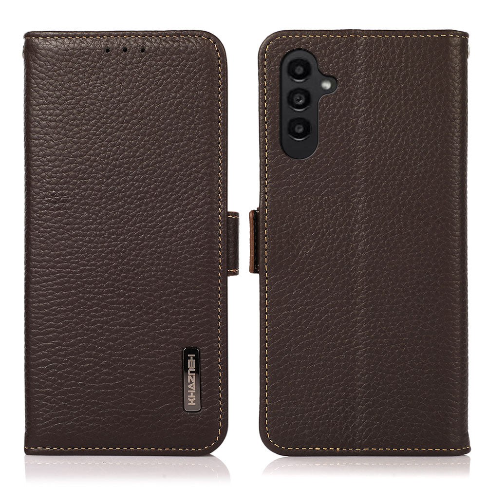 KHAZNEH For Samsung Galaxy S23 FE Genuine Cow Leather Phone Case Wallet RFID Blocking Stand Cover