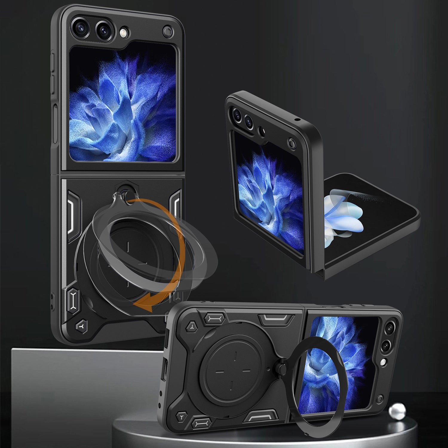 For Samsung Galaxy Z Flip5 5G PC TPU Phone Case Rotating Kickstand Protective Cover