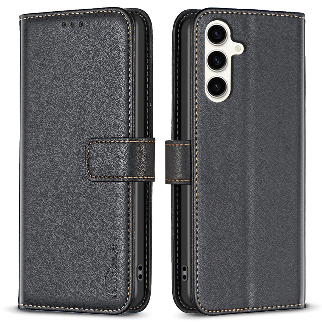 BINFEN COLOR BF17 For Samsung Galaxy S23 FE Phone Cover Drop-proof PU Leather Stand Wallet Case