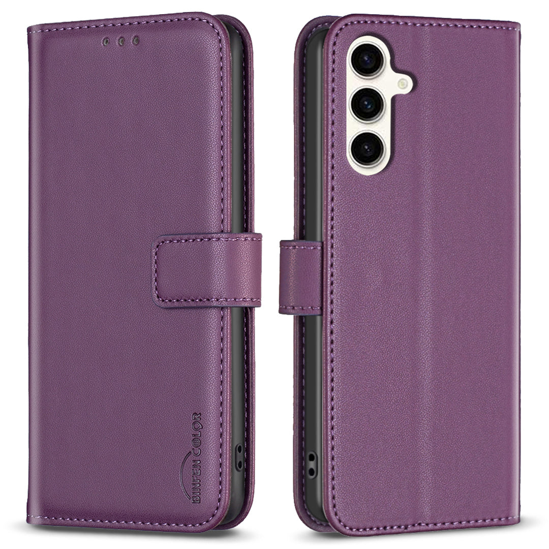BINFEN COLOR BF17 For Samsung Galaxy S23 FE Phone Cover Drop-proof PU Leather Stand Wallet Case