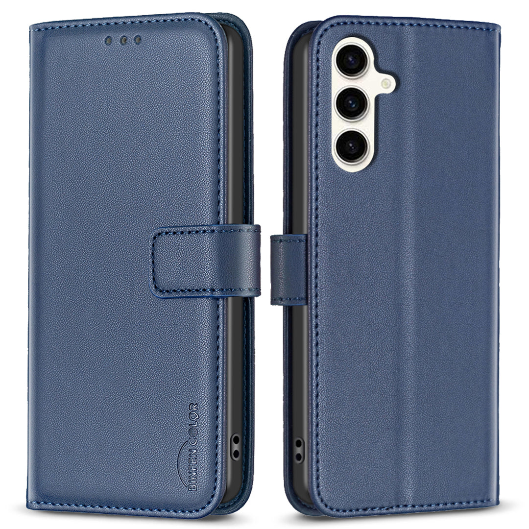BINFEN COLOR BF17 For Samsung Galaxy S23 FE Phone Cover Drop-proof PU Leather Stand Wallet Case