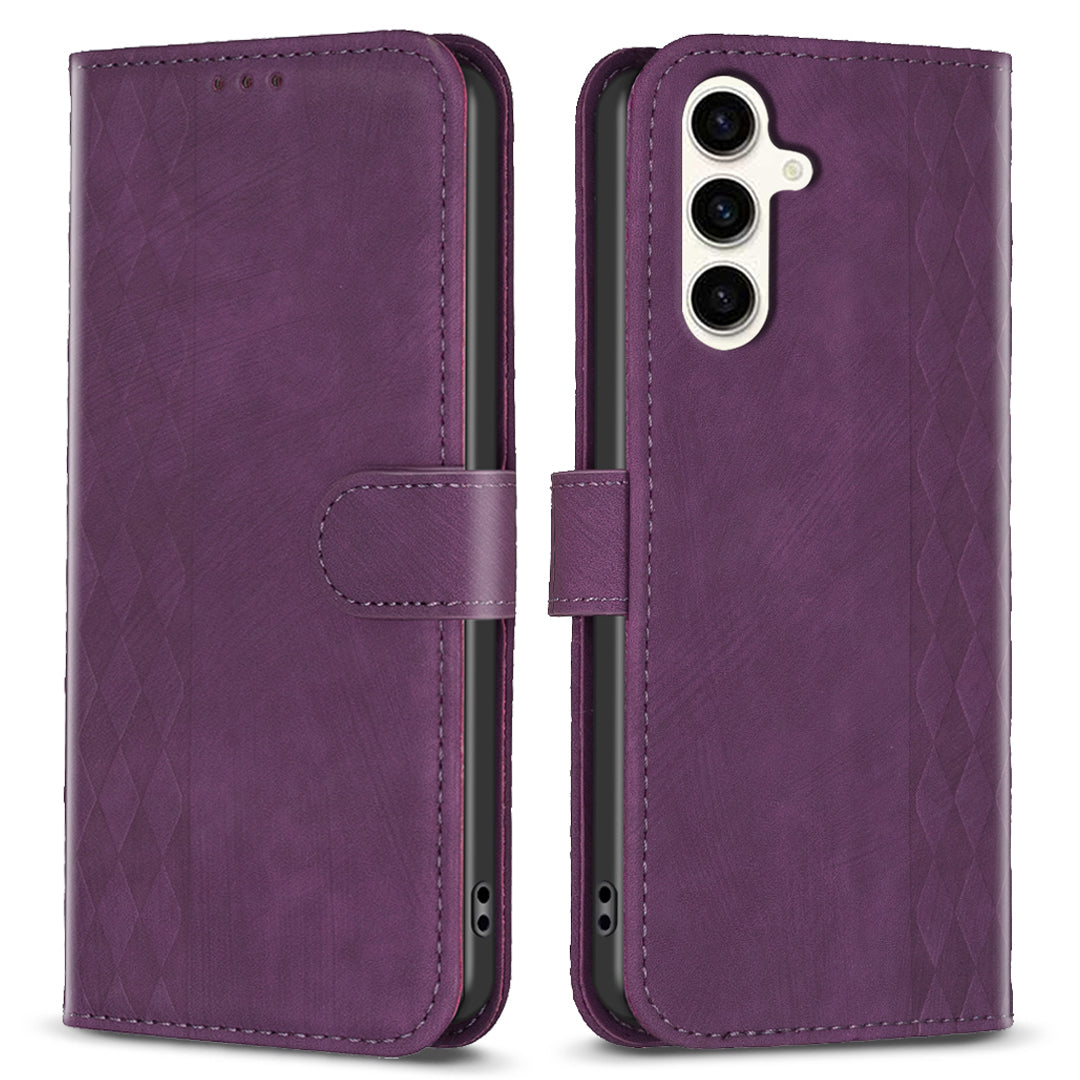 For Samsung Galaxy S23 FE Flip Stand Wallet Case Imprinted Rhombus PU Leather Phone Cover