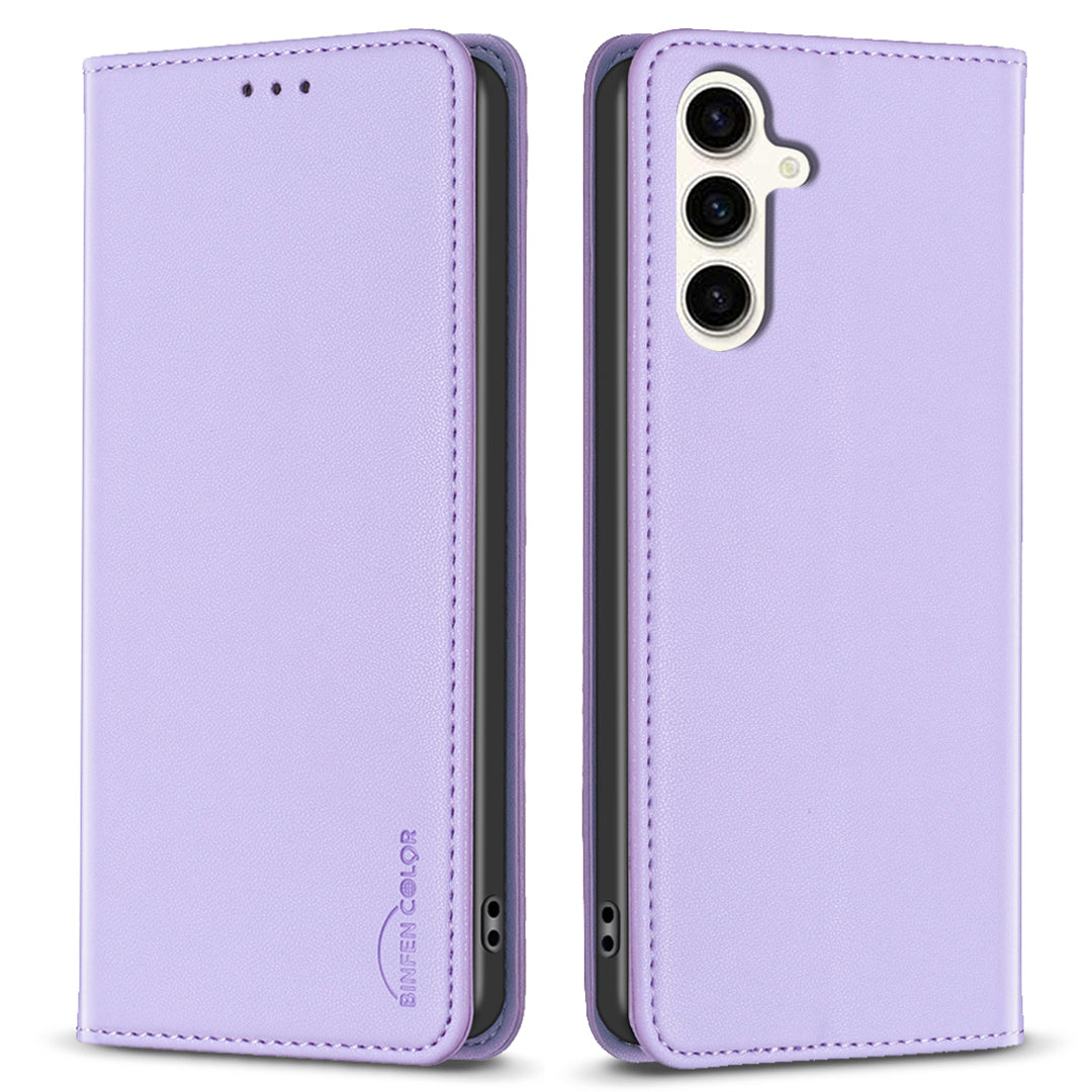 BINFEN COLOR BF18 For Samsung Galaxy S23 FE Auto-absorbed Magnetic Leather Cover Card Holder Phone Case