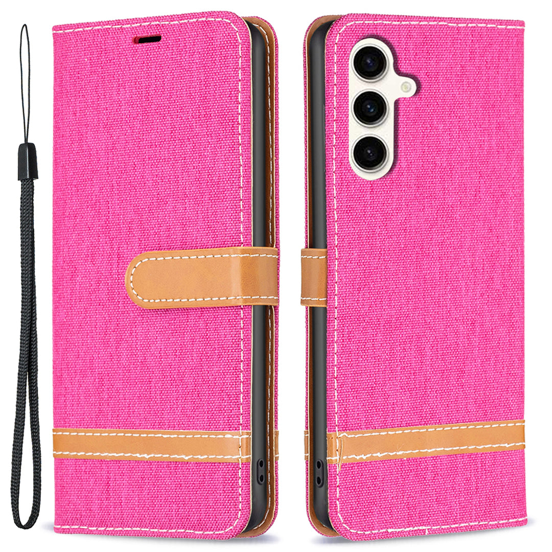 For Samsung Galaxy S23 FE Jeans Cloth Splicing PU Leather Cover Wallet Stand Phone Case