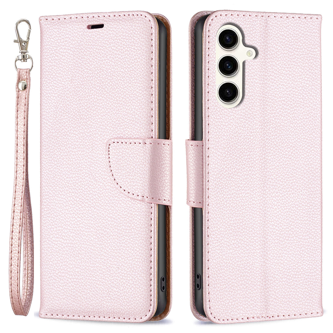 For Samsung Galaxy S23 FE PU Leather Wallet Case Litchi Texture Anti-drop Stand Phone Cover