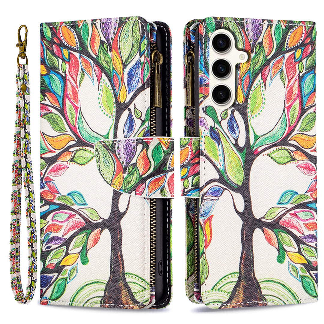 BF03 Zipper Pocket Wallet Case for Samsung Galaxy S23 FE PU Leather Pattern Printing Stand Phone Cover