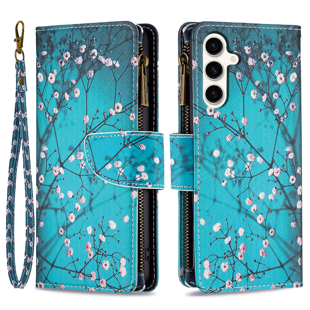 BF03 Zipper Pocket Wallet Case for Samsung Galaxy S23 FE PU Leather Pattern Printing Stand Phone Cover