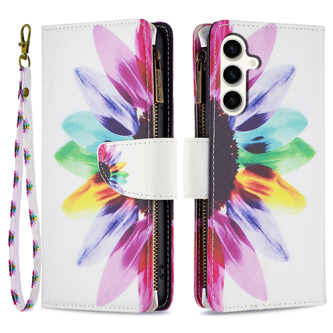BF03 Zipper Pocket Wallet Case for Samsung Galaxy S23 FE PU Leather Pattern Printing Stand Phone Cover