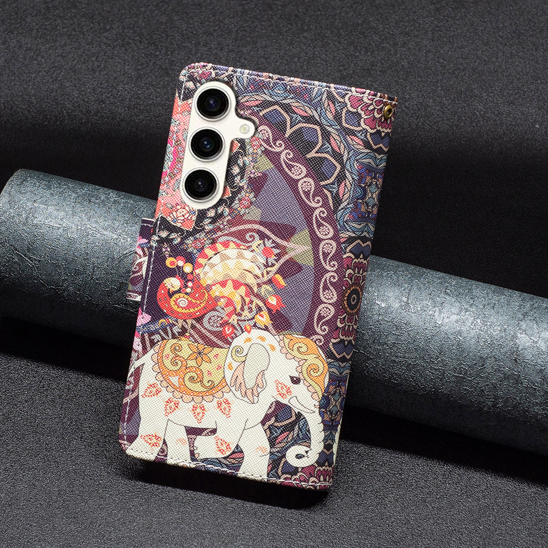 BF03 Zipper Pocket Wallet Case for Samsung Galaxy S23 FE PU Leather Pattern Printing Stand Phone Cover