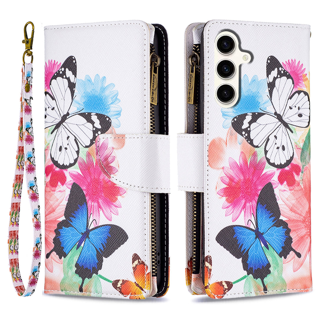BF03 Zipper Pocket Wallet Case for Samsung Galaxy S23 FE PU Leather Pattern Printing Stand Phone Cover