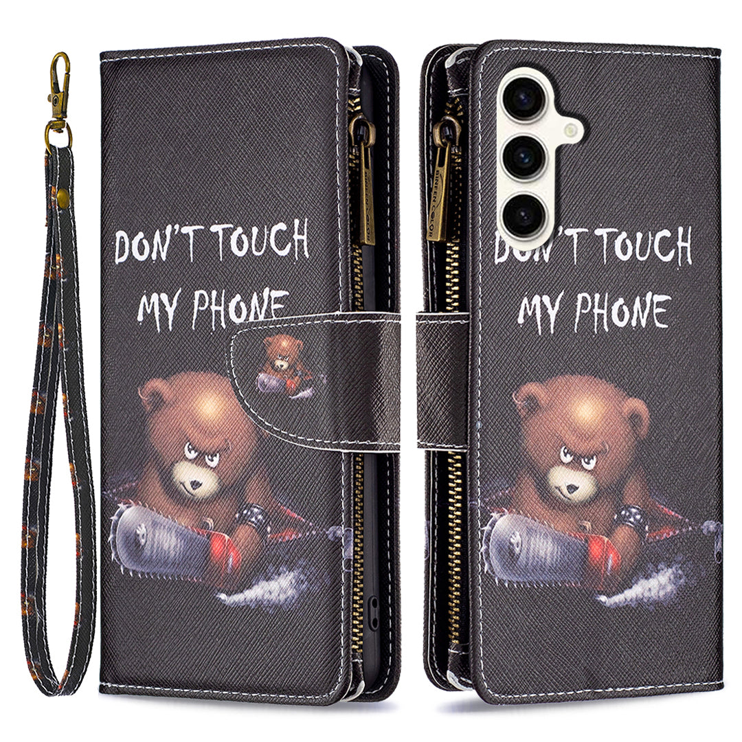 BF03 Zipper Pocket Wallet Case for Samsung Galaxy S23 FE PU Leather Pattern Printing Stand Phone Cover