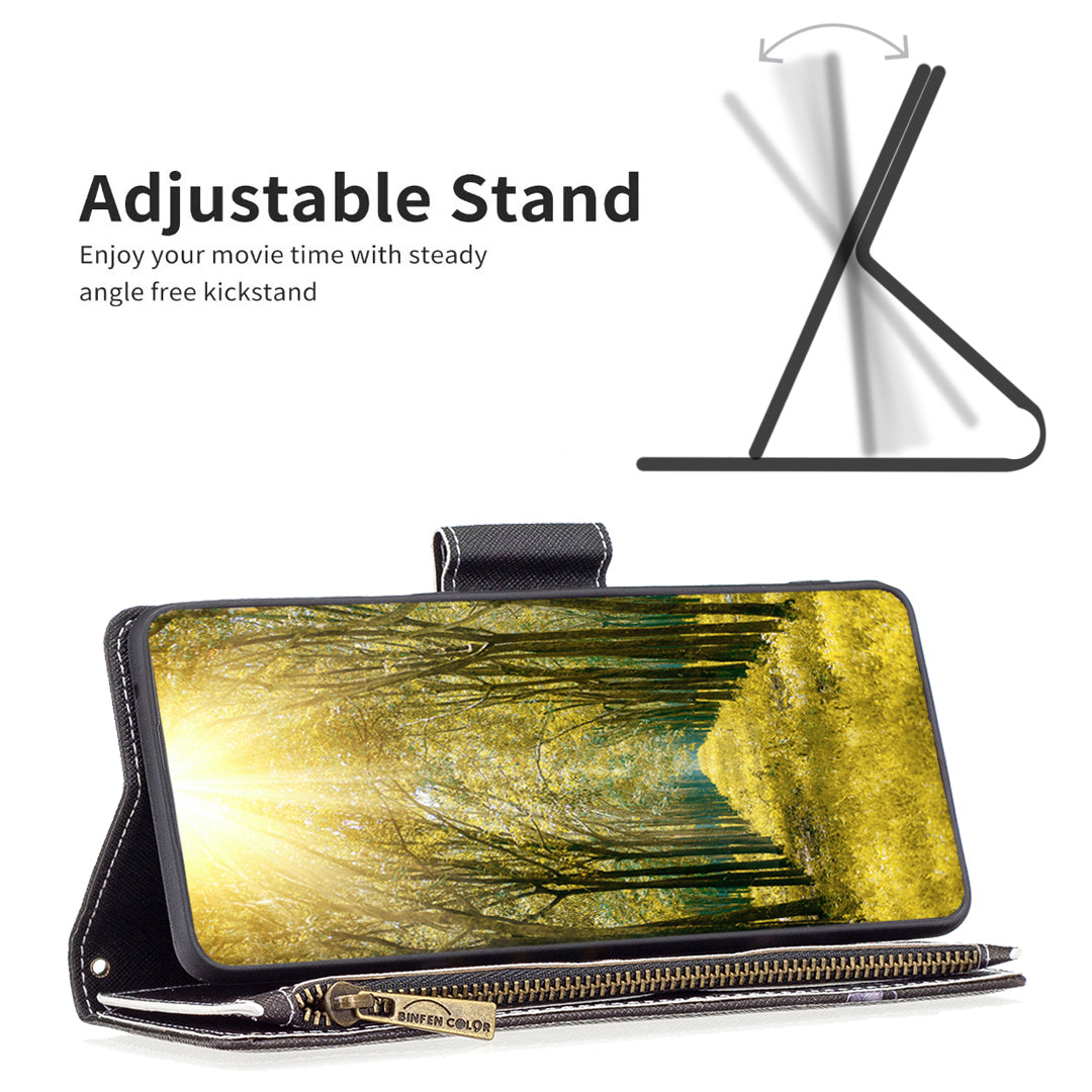 BF03 Zipper Pocket Wallet Case for Samsung Galaxy S23 FE PU Leather Pattern Printing Stand Phone Cover
