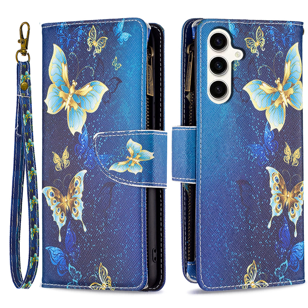 BF03 Zipper Pocket Wallet Case for Samsung Galaxy S23 FE PU Leather Pattern Printing Stand Phone Cover