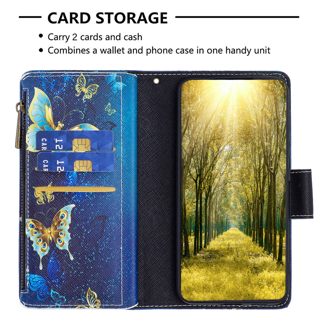 BF03 Zipper Pocket Wallet Case for Samsung Galaxy S23 FE PU Leather Pattern Printing Stand Phone Cover