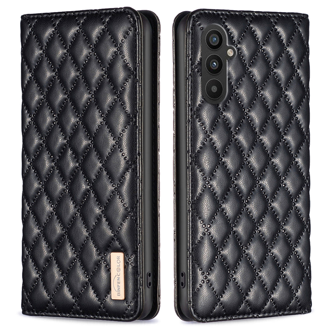 BINFEN COLOR BF Style-16 For Samsung Galaxy A25 5G Anti-Dust PU Leather Flip Stand Cover Card Slot Phone Case